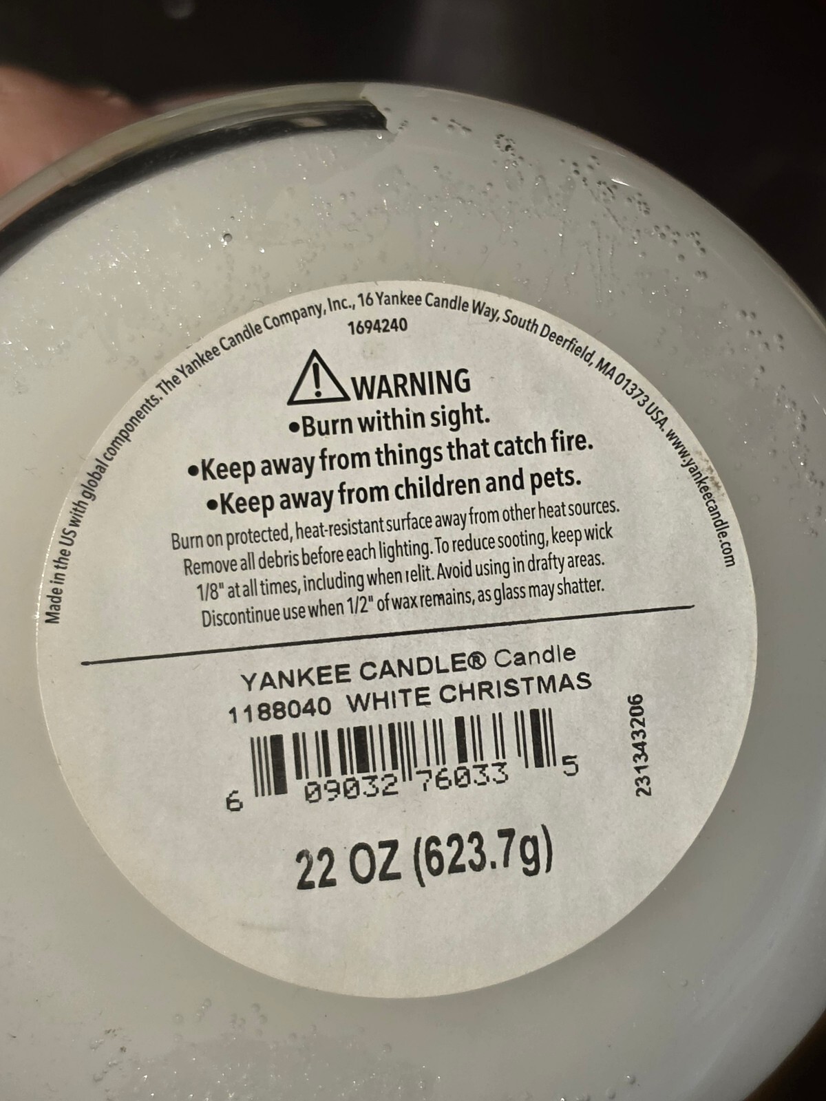 Yankee Candle White Christmas 22 oz Large Jar NEW Single Wick 1188040