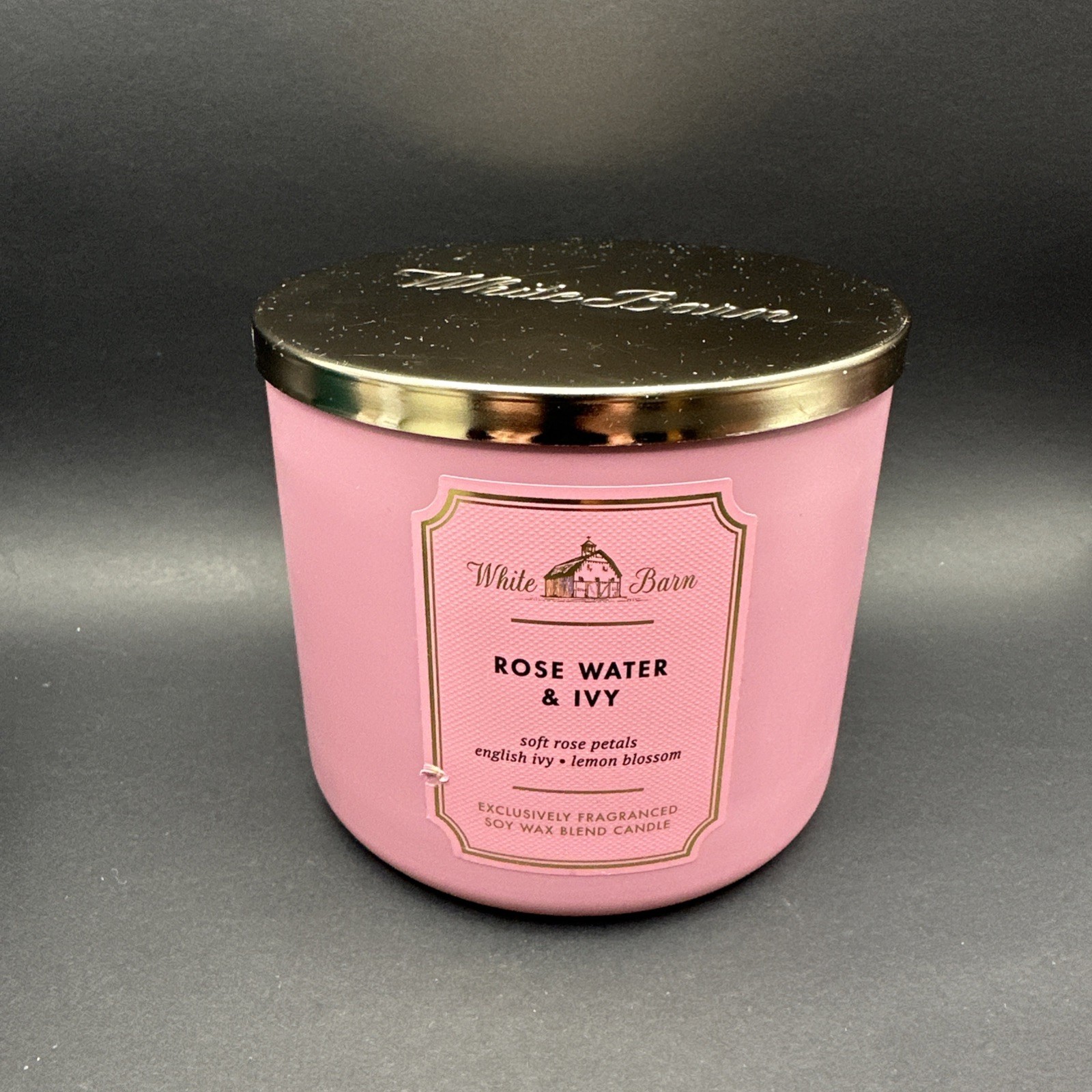 White Barn Rose Water & Ivy Scented Candle Pink Jar 3-Wick Round 14.5oz 1416