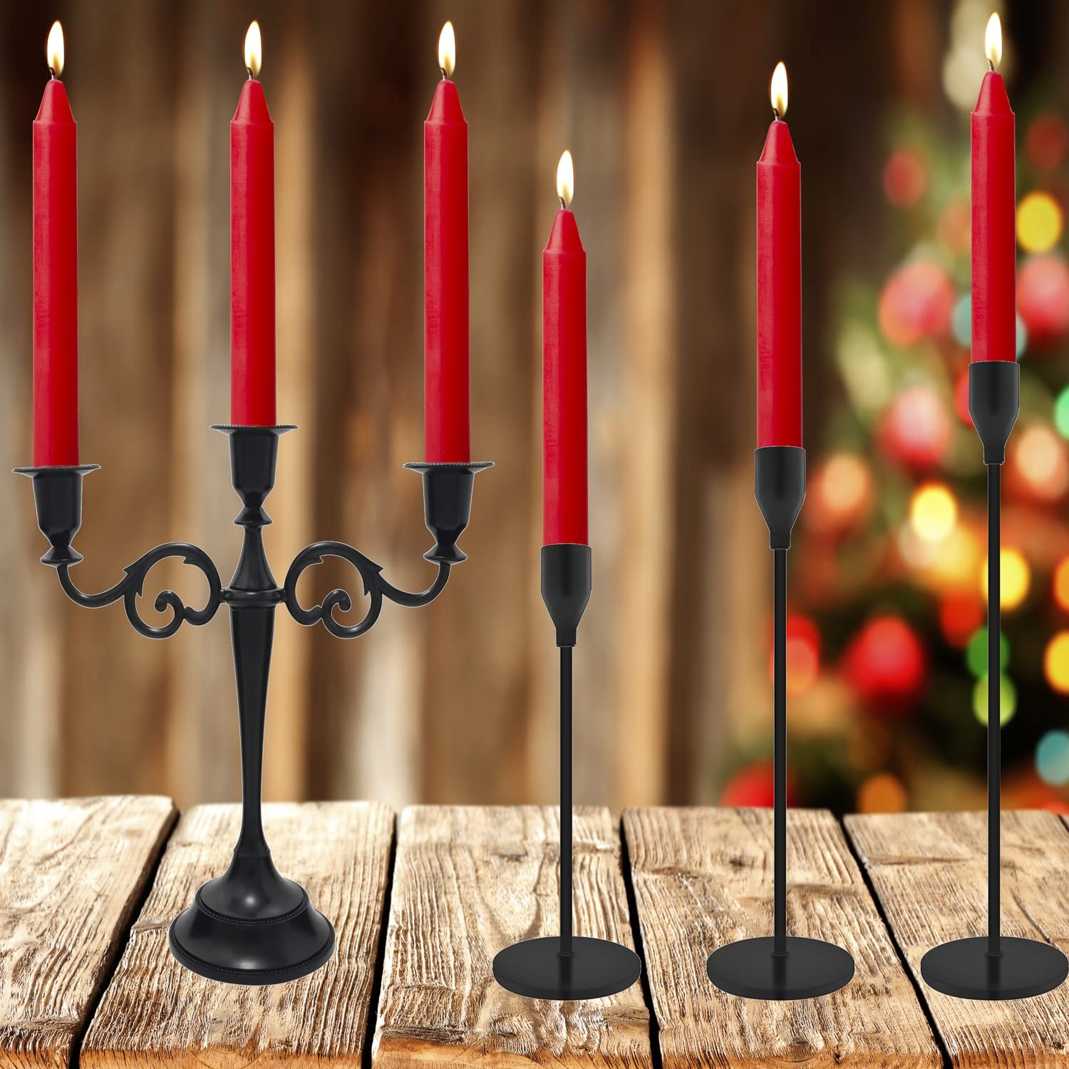 Red Taper Candles 4 Pcs 7.75 In Tall 3/4 In Smokeless Dinner Wedding Party Decor