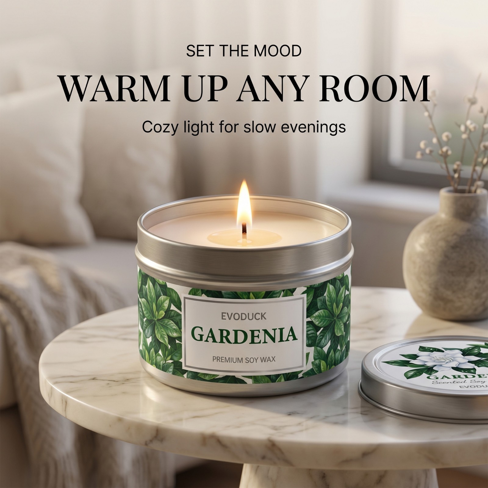 2 Pack Gardenia Scented Candle Soy Floral Home Fragrance Gift for Her Aroma