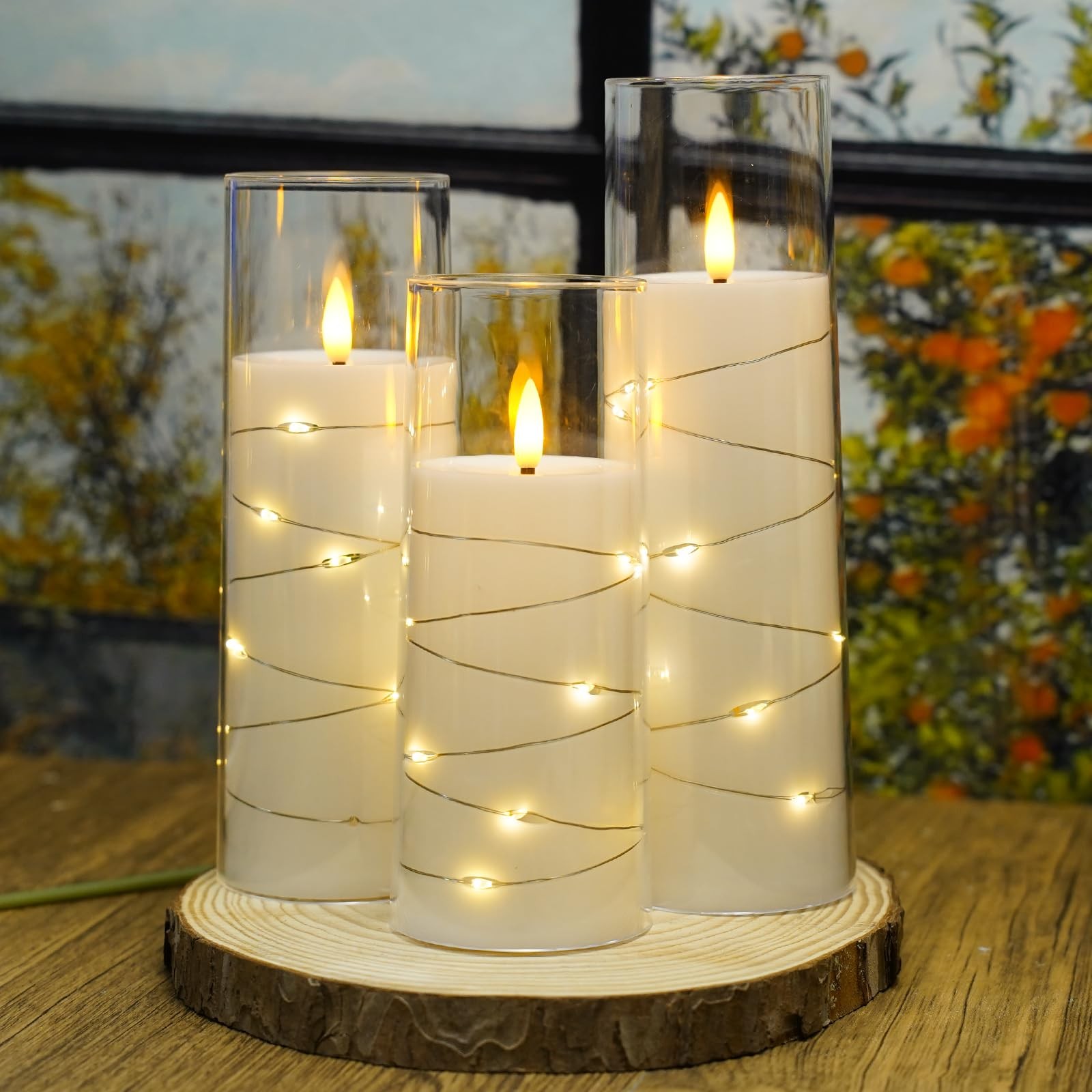 Nimiko Flickering Flameless LED Candles, 9 Pcs with Embedded Star String, Acr…