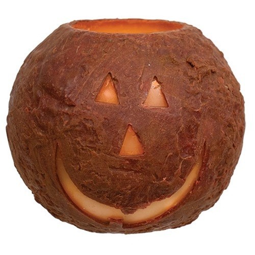 NEW PRIMITIVE HALLOWEEN JACK O LANTERN CANDLE 4.5″Hx5.25″D ROUND LED Timer FALL