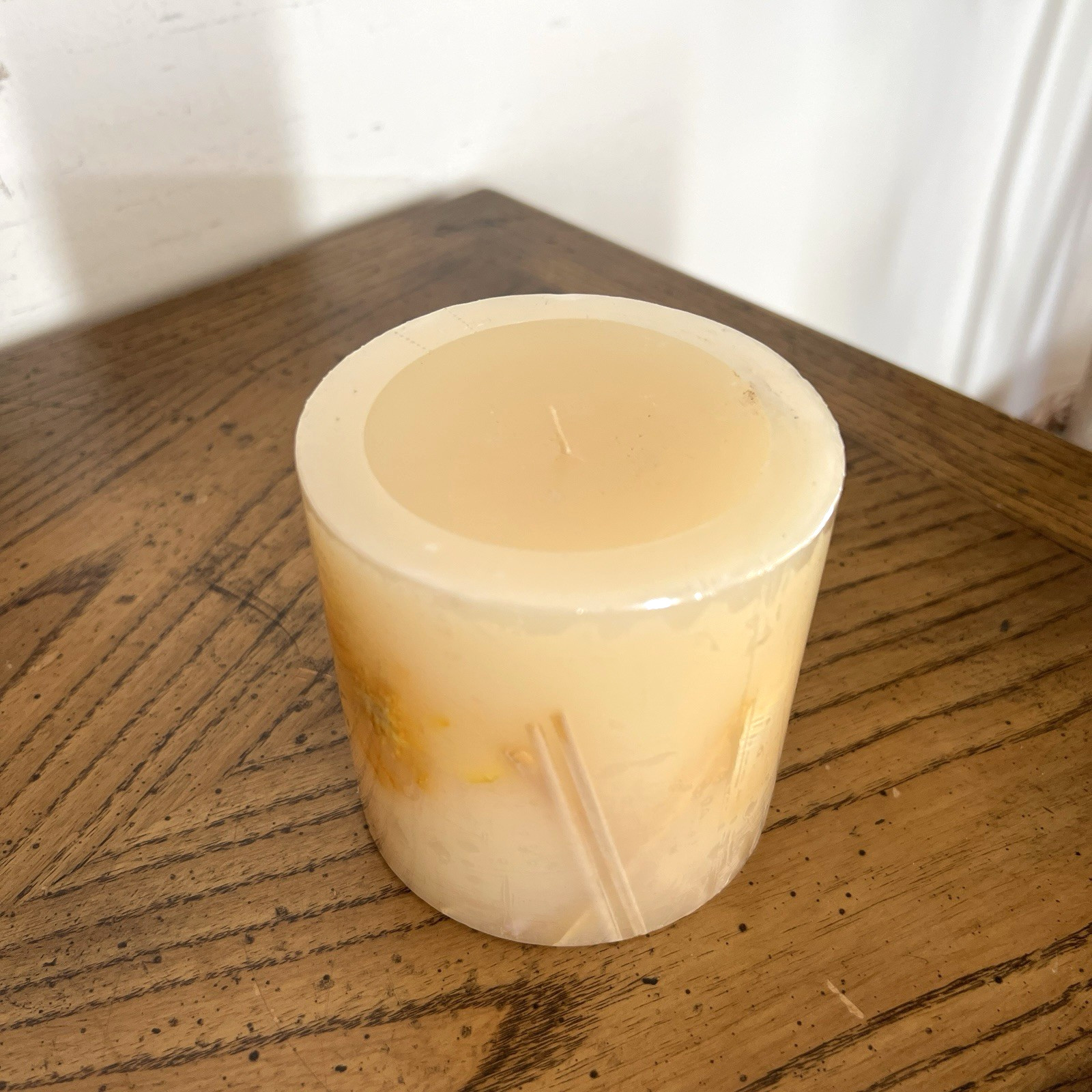 Pier 1 Imports Ginger Melon Candle Textured Pillar 3.5″ x 3.5″ New Sealed Rare
