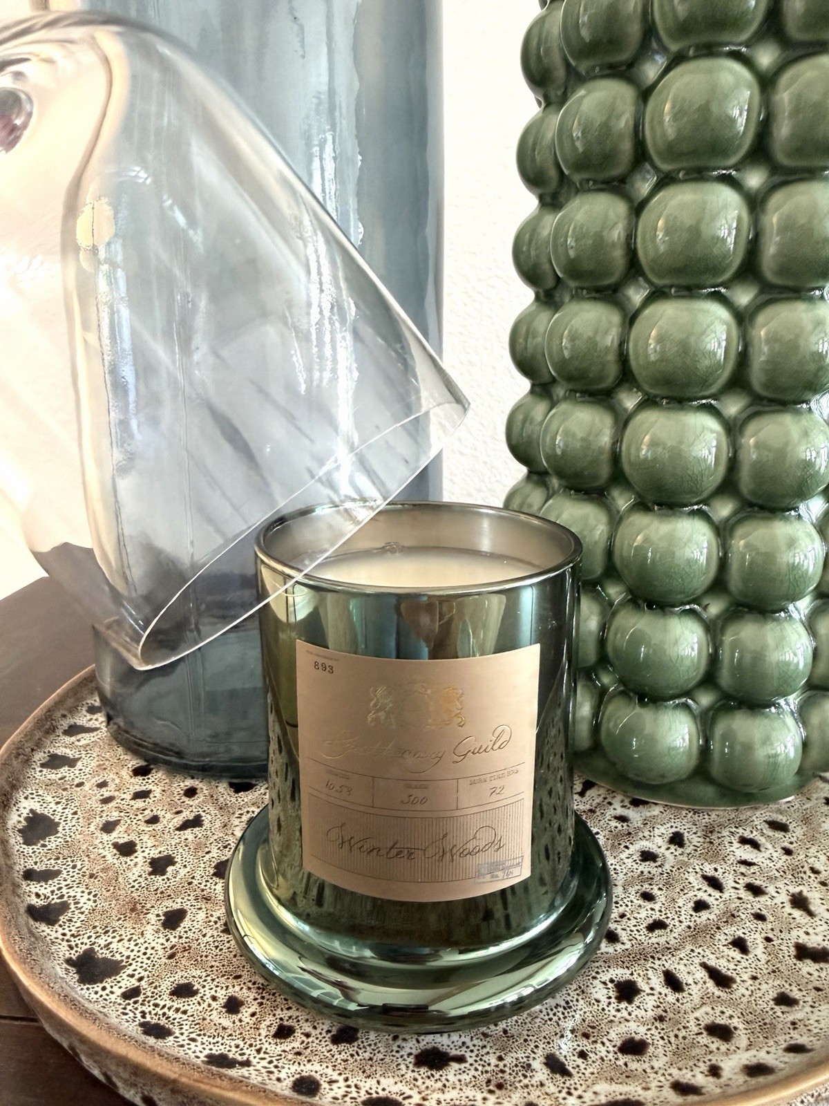 NEW Apothecary Guild Scented Candle Jar w/Glass Dome Cloche, Winter Woods