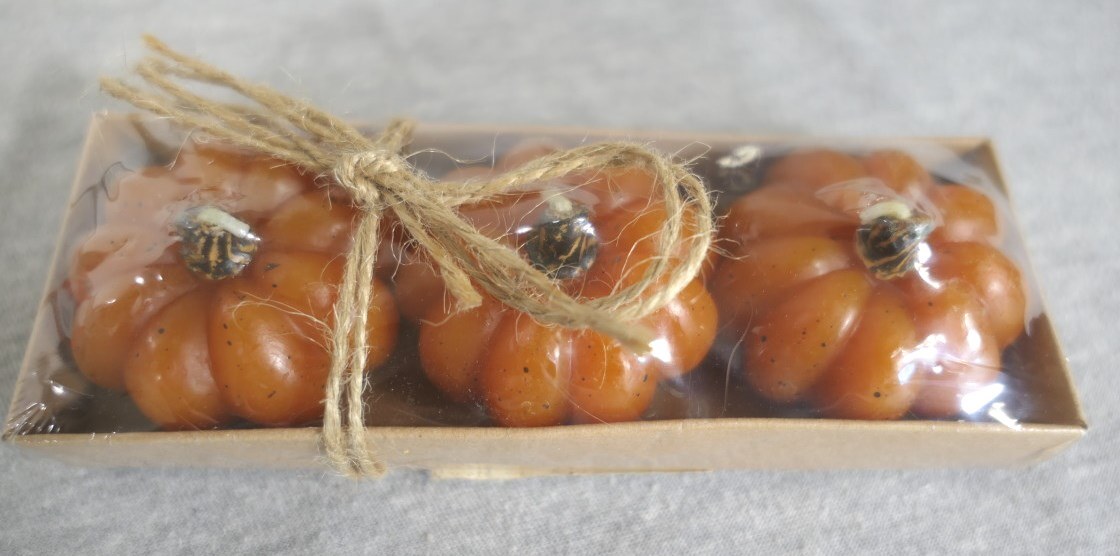 NEW Set of 3 Hobby Lobby Fall Halloween Mini Orange Pumpkin Wax Candles