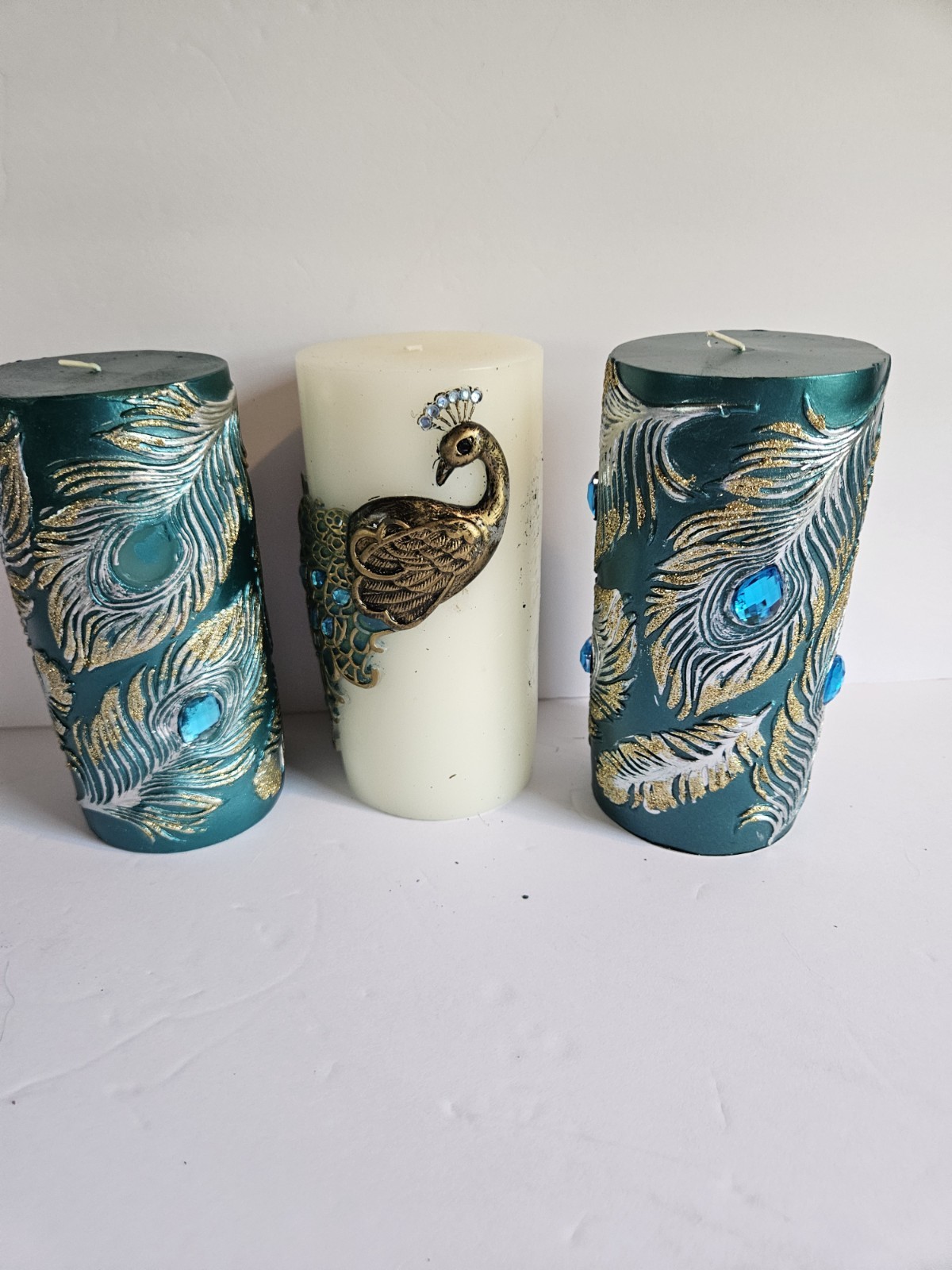 Pier 1 Imports Peacock Unscented Decorative Candles Set Of 3 Sparkles