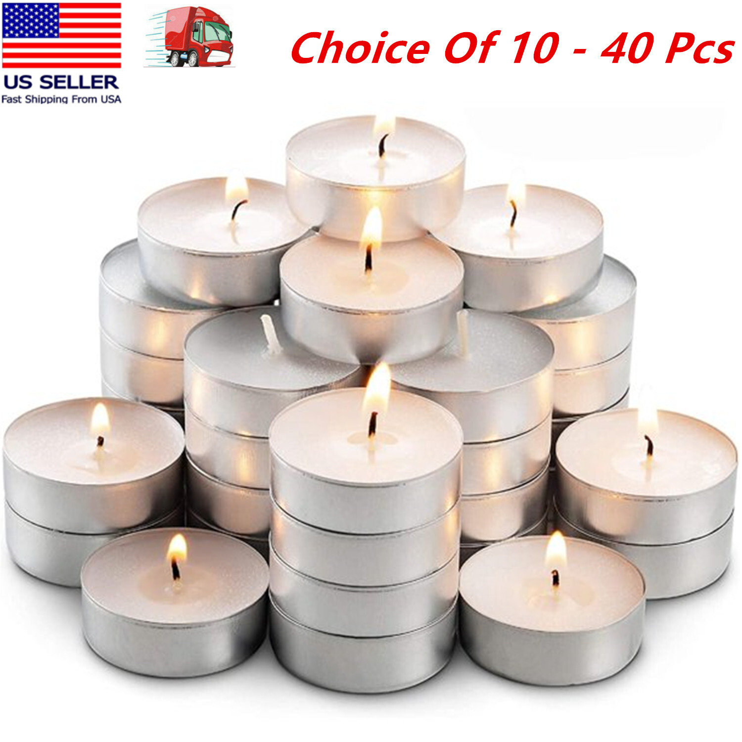 10 – 40 Tea Light Candles 3 hours Burn White Unscented Home Use Dripless