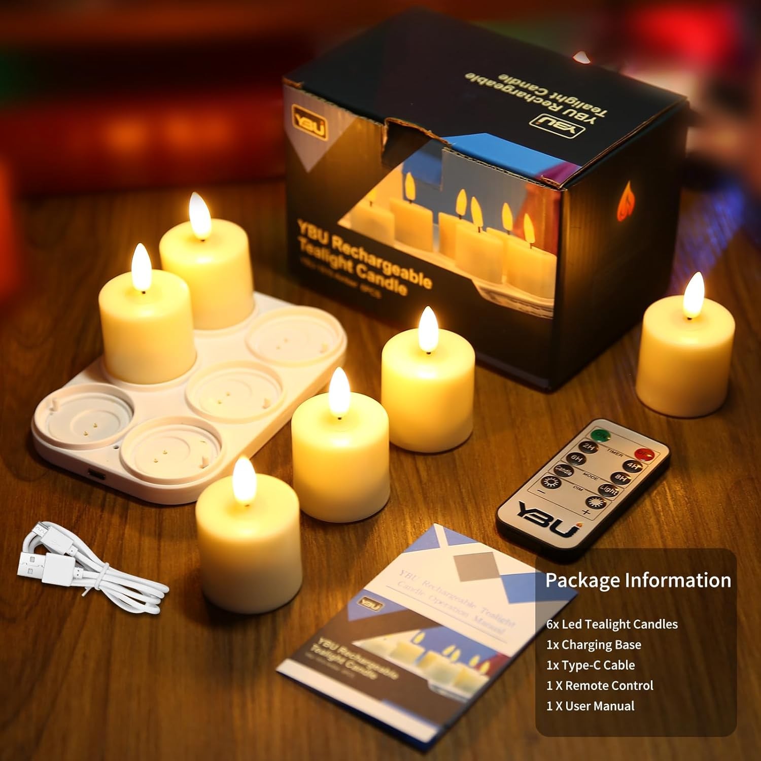 YBU Rechargeable Flameless 1.6 inches x x 2.2 inches, Amber