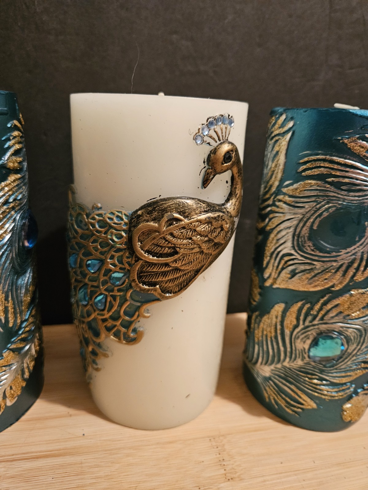 Pier 1 Imports Peacock Unscented Decorative Candles Set Of 3 Sparkles