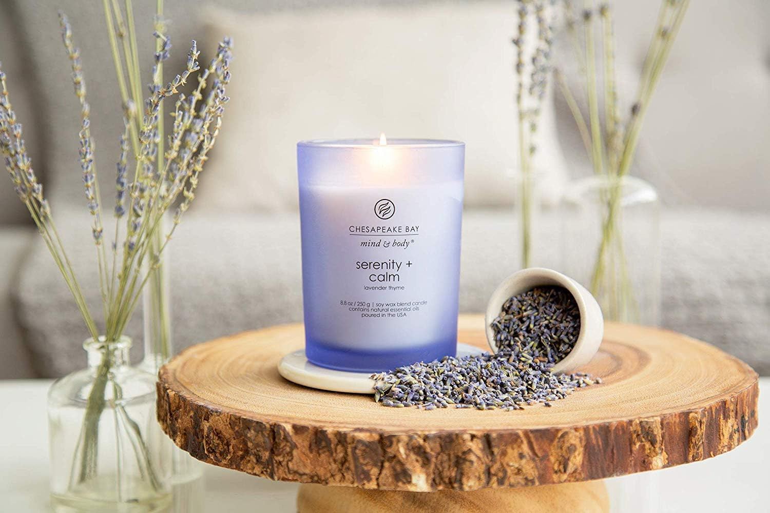 Scented Candles Serenity + Calm (Lavender Thyme) Medium Jar 2-Pack Perfect for H