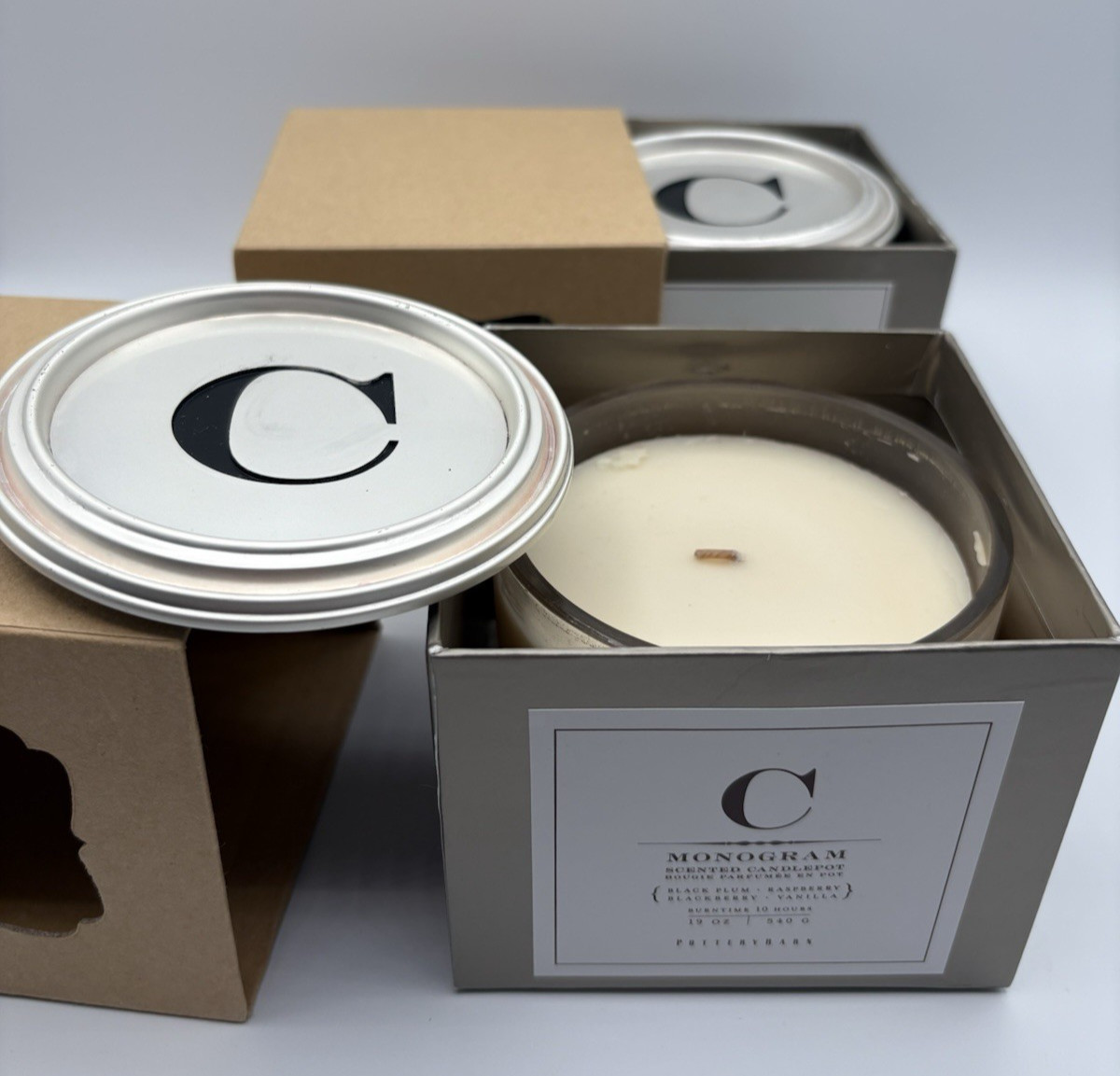 Pottery Barn Monogram Letter C Scented Candle 19 oz (2 pack) NEW