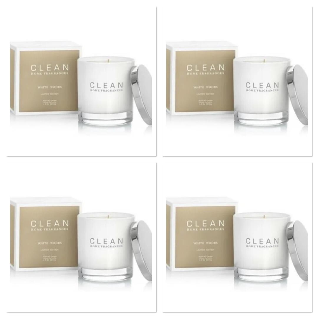 4 Clean WHITE WOODS Scented Candle NIB SEALED (632) 60hr BurnTime