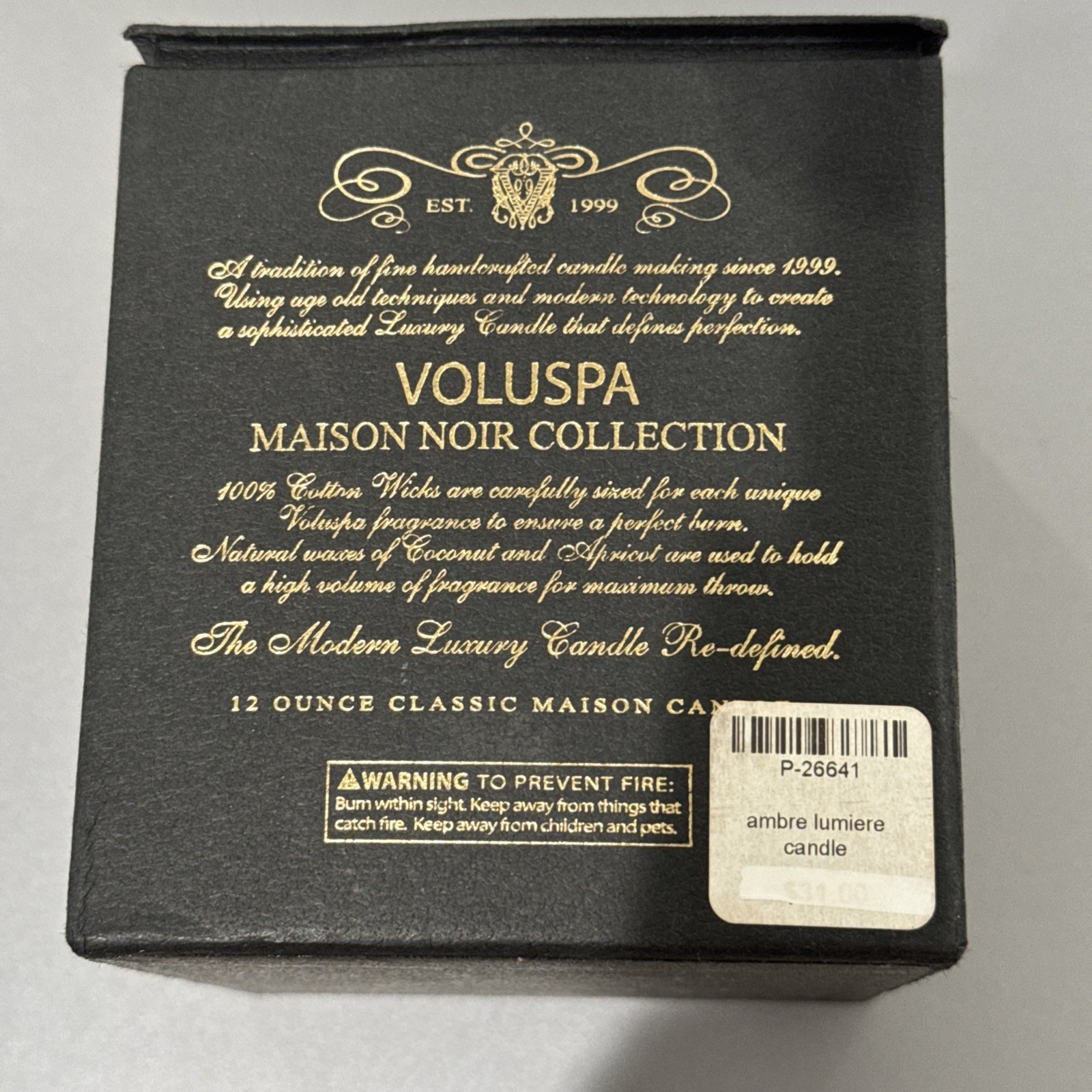New Voluspa Maison Noir Collection Ambre 12oz