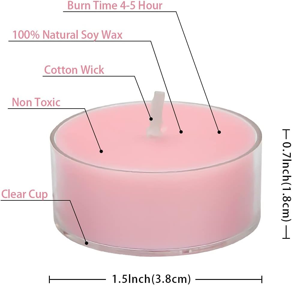 Natural Scented Soy Wax Tealight Candles Bulk, Romantic Rose Aromatherapy Luxury
