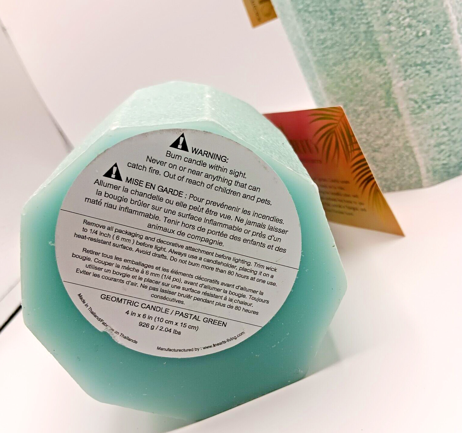 200 hour Geometric candle/ Pastal Green 2 pices set (4 in x 8 in) /(4 in x 6 in)
