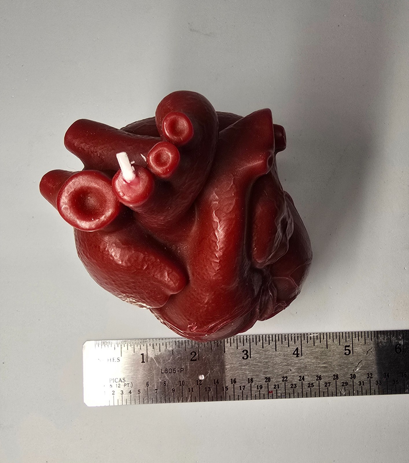 Heart Candle, 6 inches tall and 4 inches wide. wax.