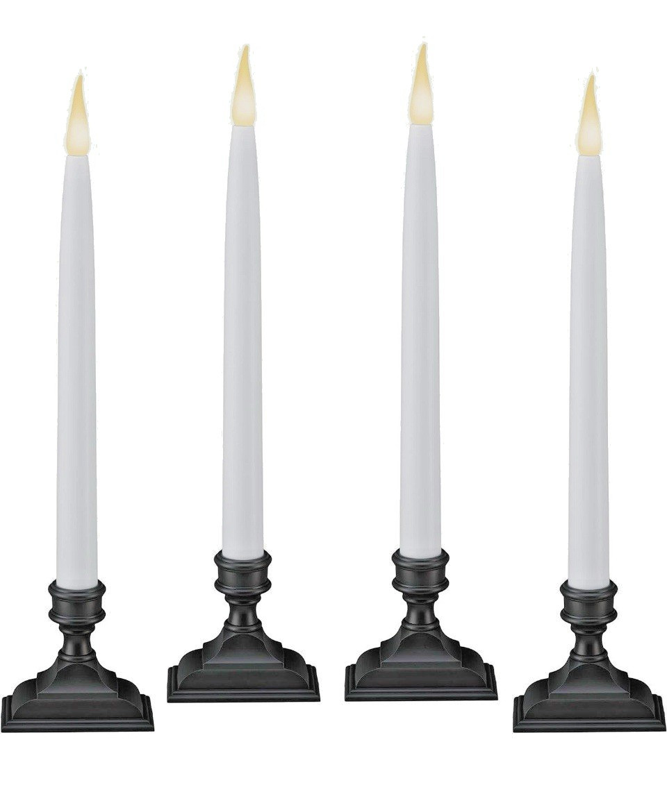 Set of 4 – 612 Vermont LED Battery Taper Window Candles Antique Bronze 13.5″