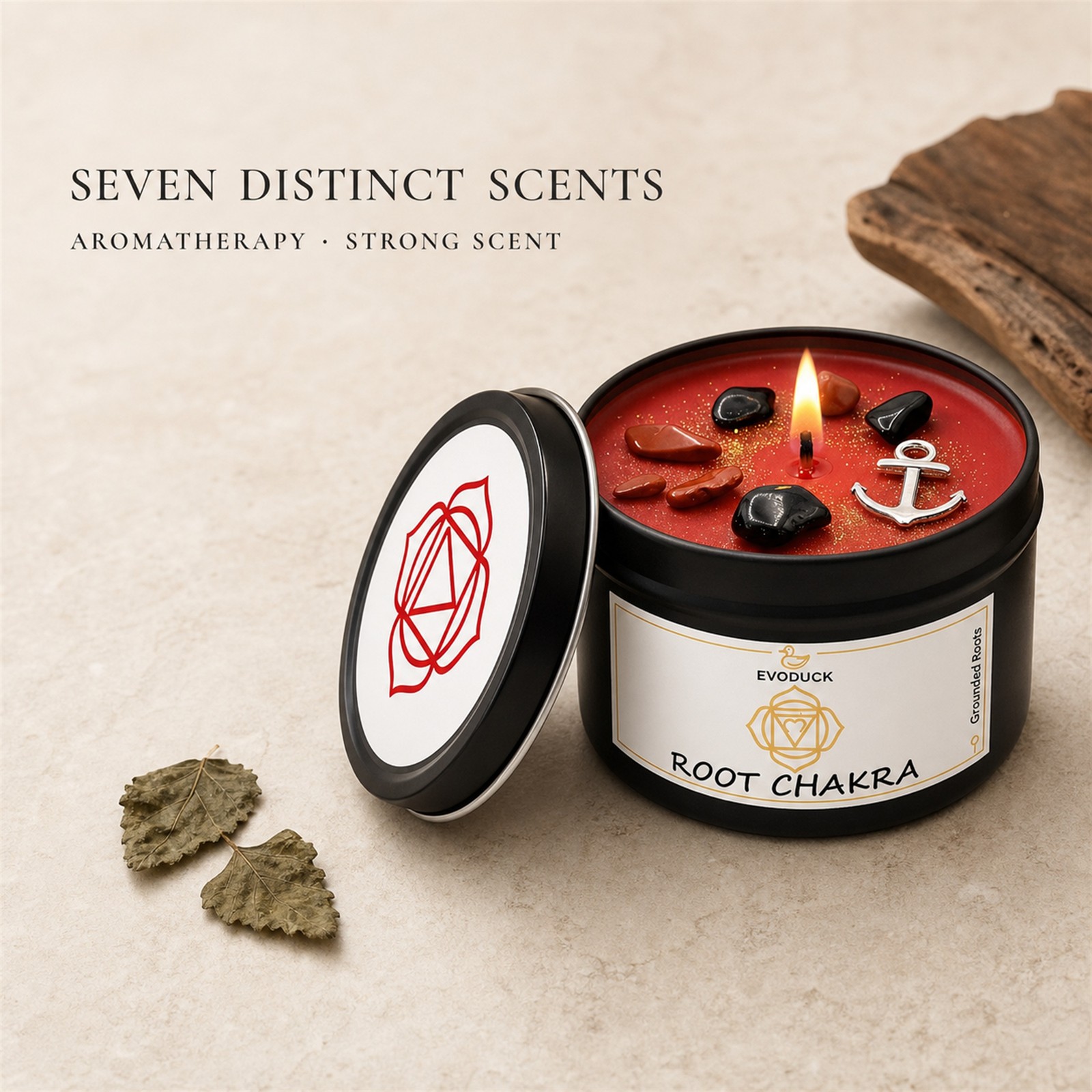 7-Piece EVODUCK Chakra Healing Candle Gift Set, Crystals, Balance Chakras