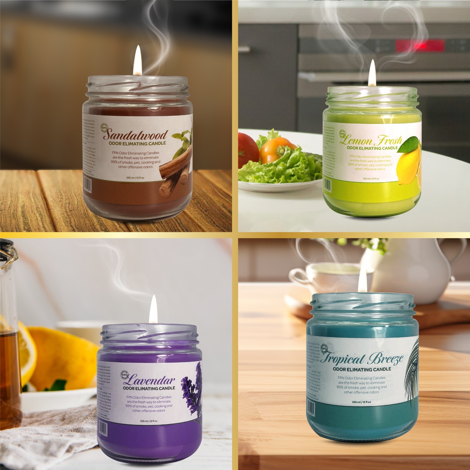 FPN Smoke Odor Eliminating Candles 12 Oz 100% Natural Soy Wax Candle Pack of 2