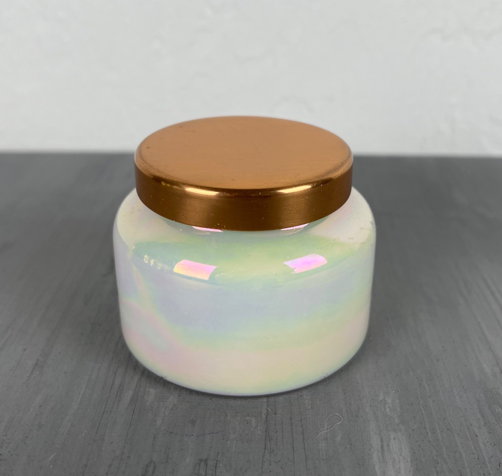 Anthropologie Capri Blue Volcano Candle Iridescent Glass Citrus Tropical NEW