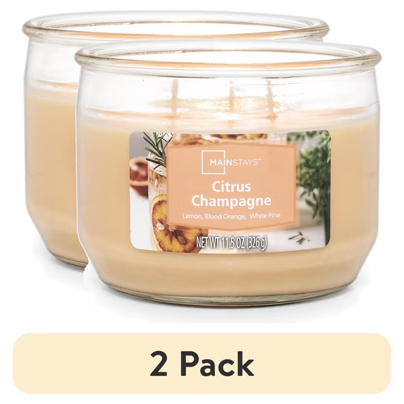 2 Pack Citrus Champagne Scented 3-Wick Jar Candles, 11.5 oz Each Free Shipping