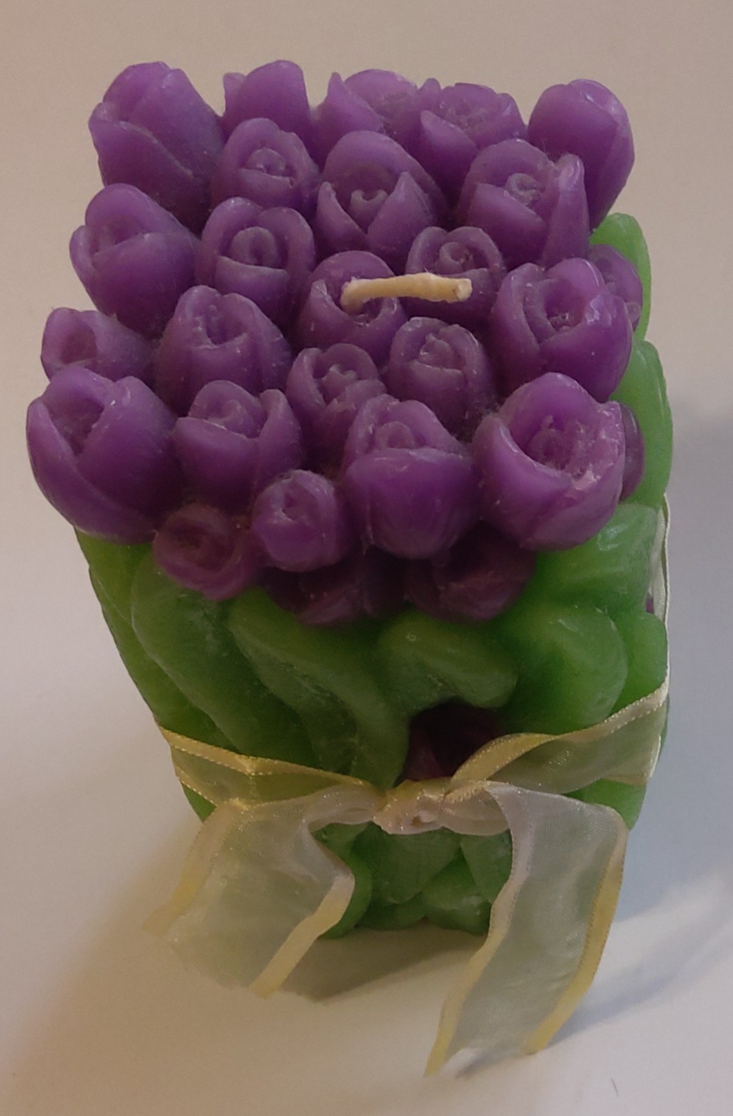 Candle Bouquet of Purple Roses Pillar Candle 6in tall