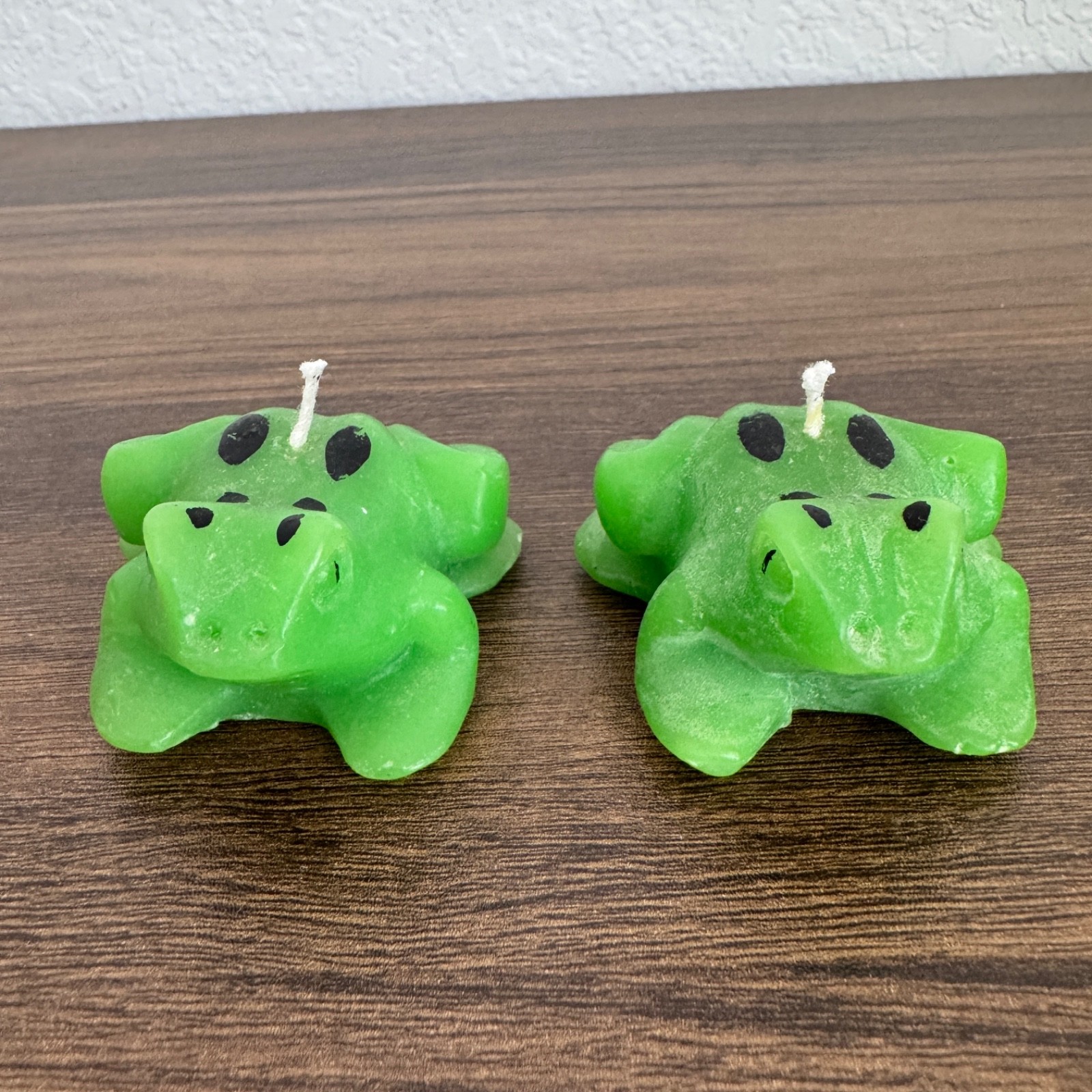 Vintage Molded Wax Candle Frog Shaped Green with Spots Small Never Lit_Set of 2