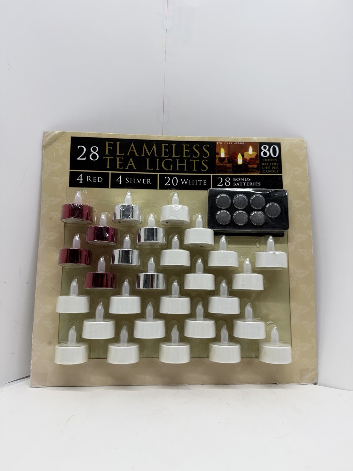 28 Flameless LED Tea Light Candles 56 CR2032 Batteries White Red Silver NEW