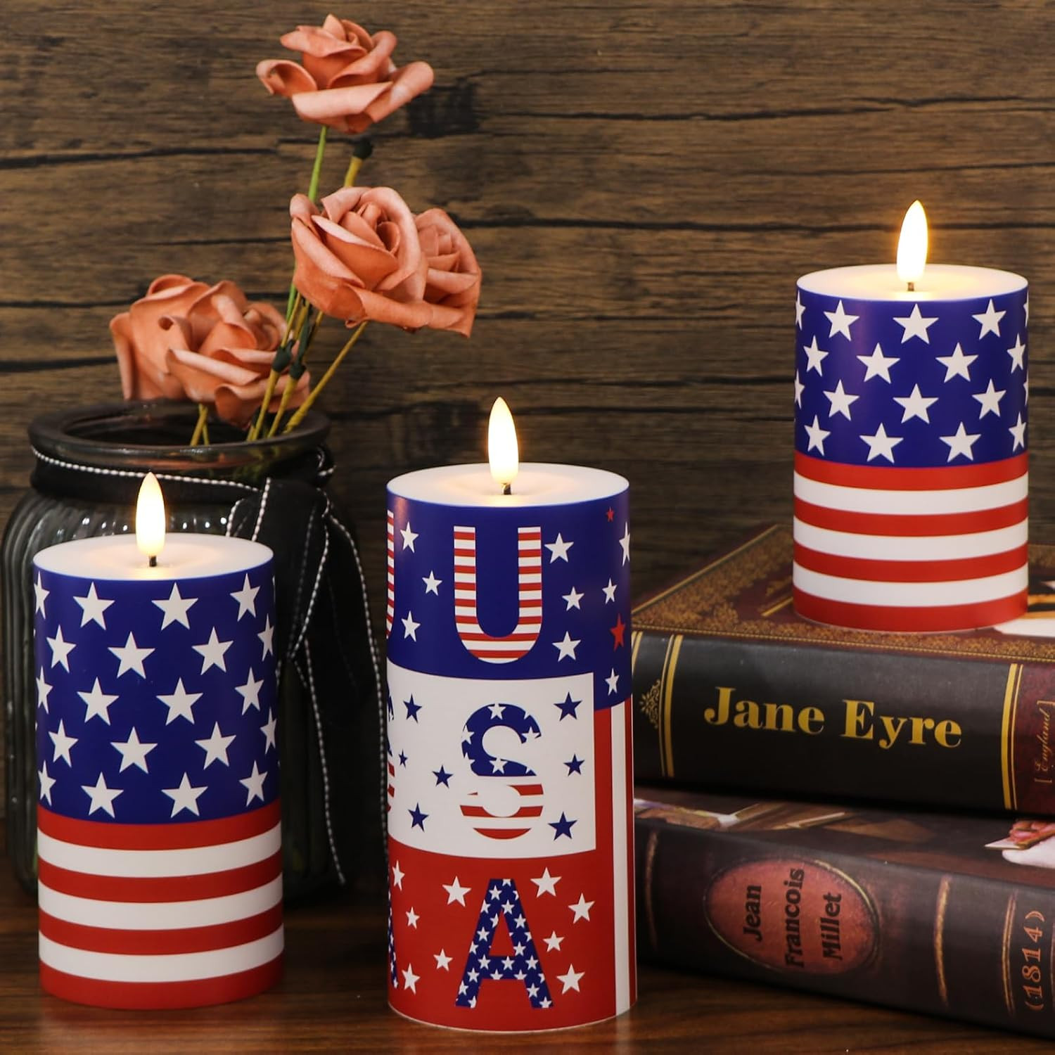 Patriotic Candles Outdoor Waterproof Flameless Candle with Remote & Timer, 4T…