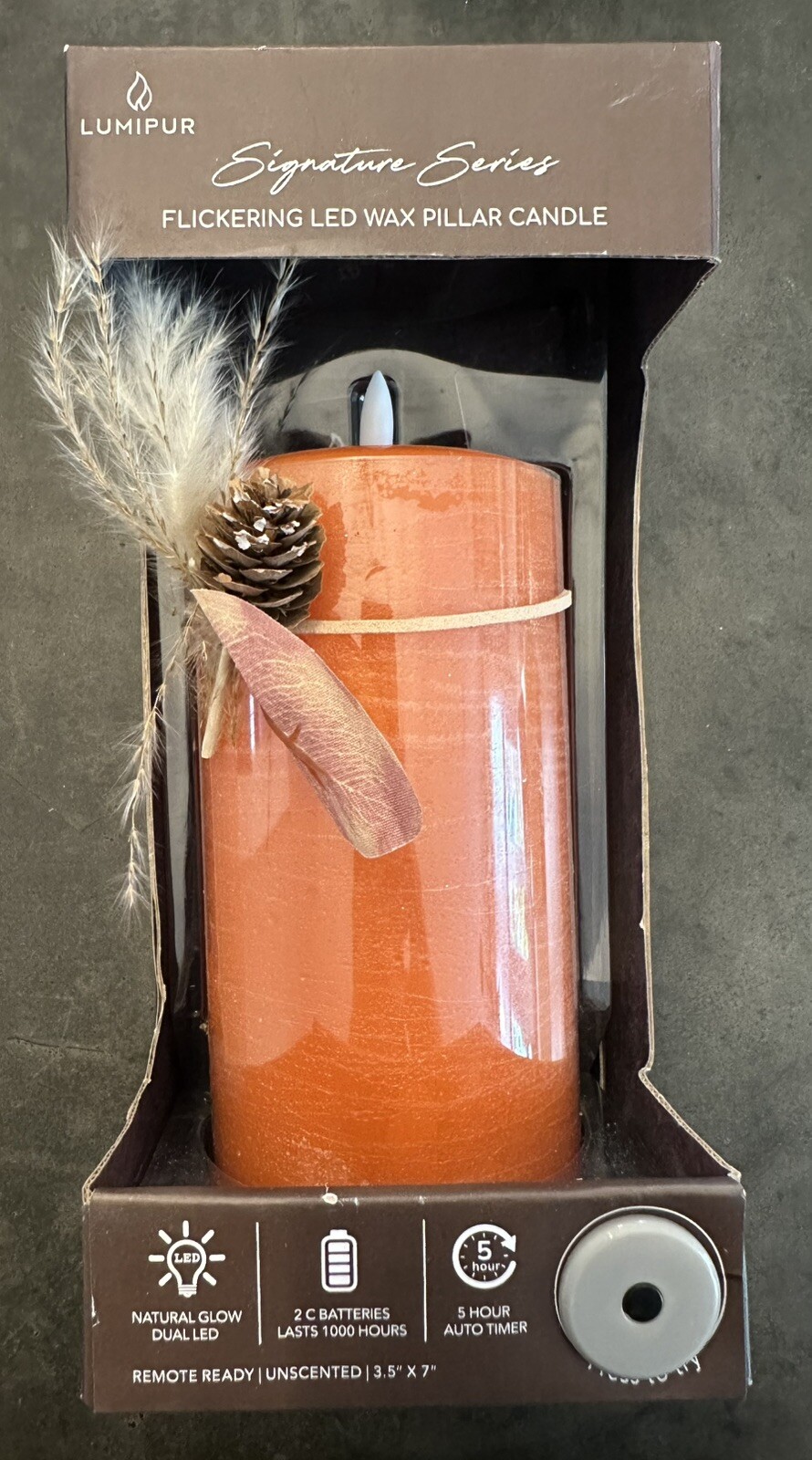 LUMIPURE Signature Series Flickering Flameless LED Wax Pillar Candle (3.5″ X 5″7
