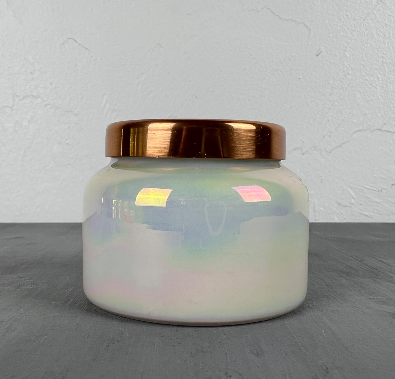 Anthropologie Capri Blue Volcano Candle Iridescent Glass Citrus Tropical NEW
