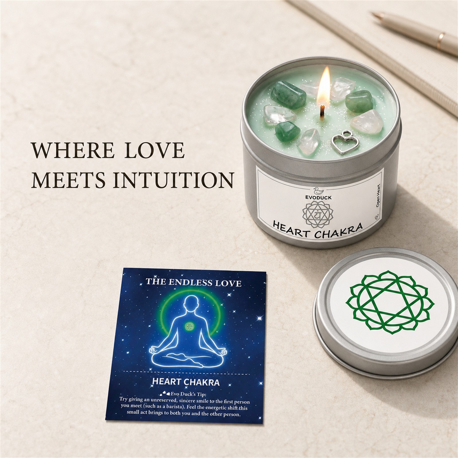 2-Piece EVODUCK Heart & Third Eye Chakra Healing Candles, Crystals