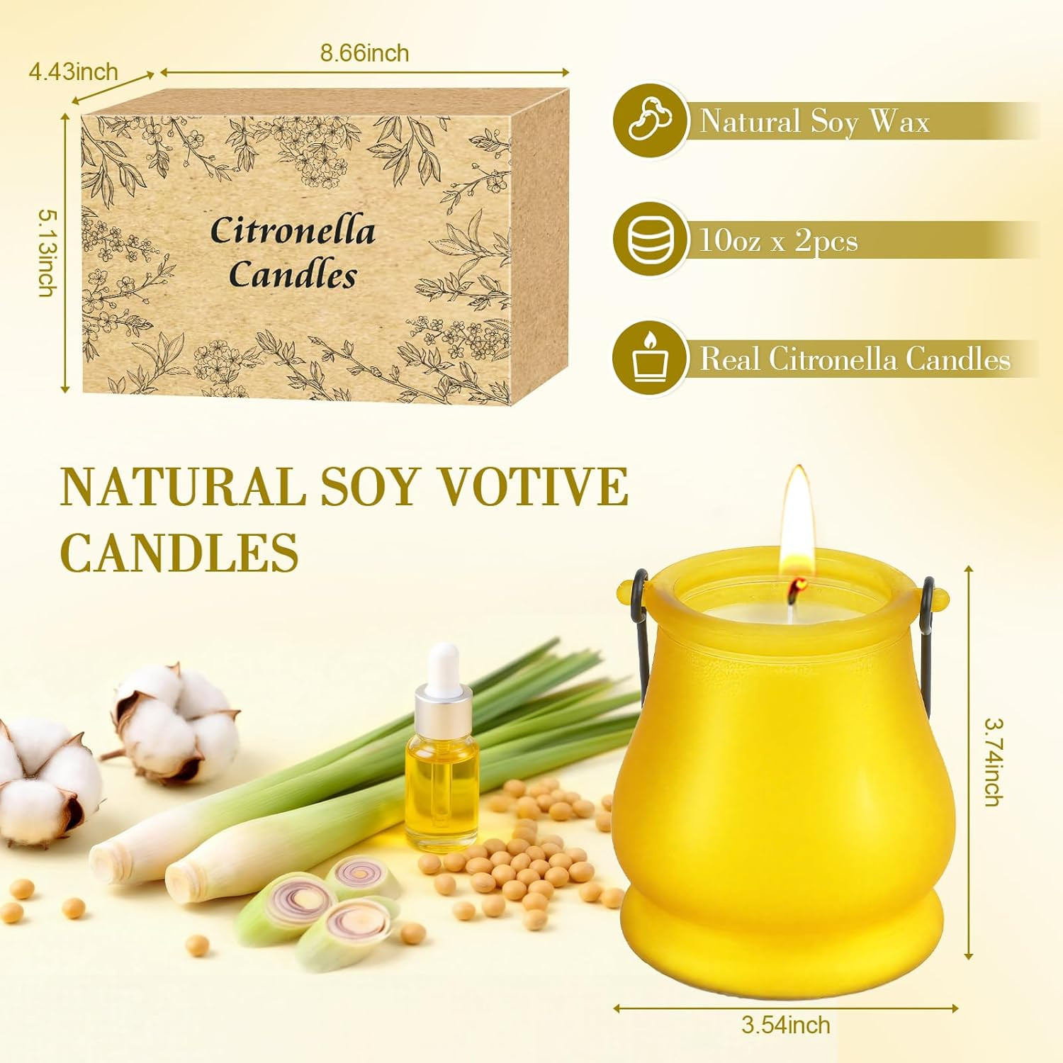 Citronella Candles Outdoor, 2 Pack 20Oz Soy Wax Large Citronella Candles, 120 Ho