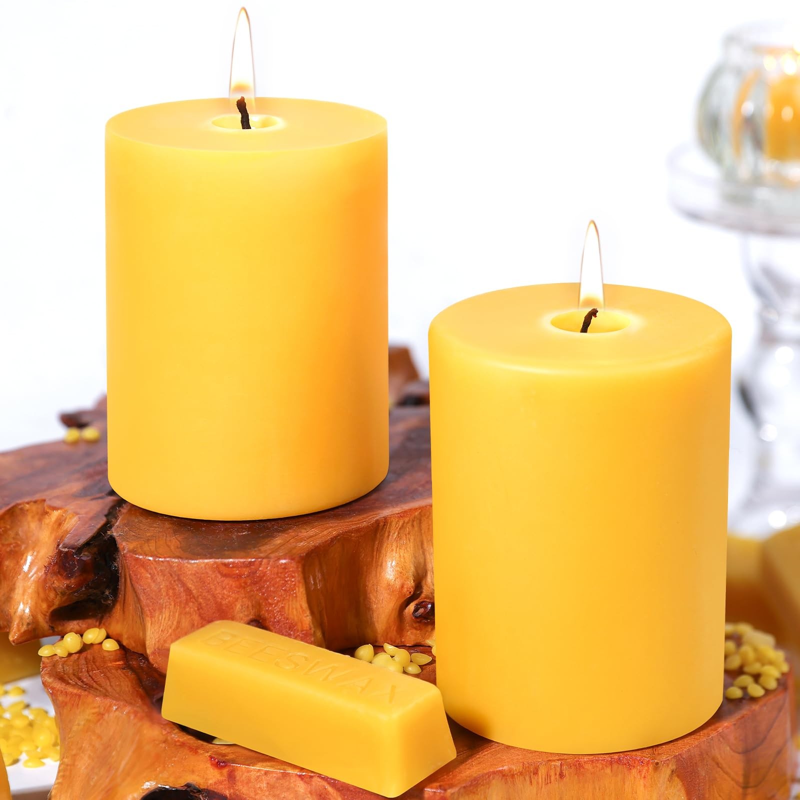 UGBEM 2 Packs 3″ x 4″ Natural Beeswax Pillar Candles,120 Hours Long Burning E…
