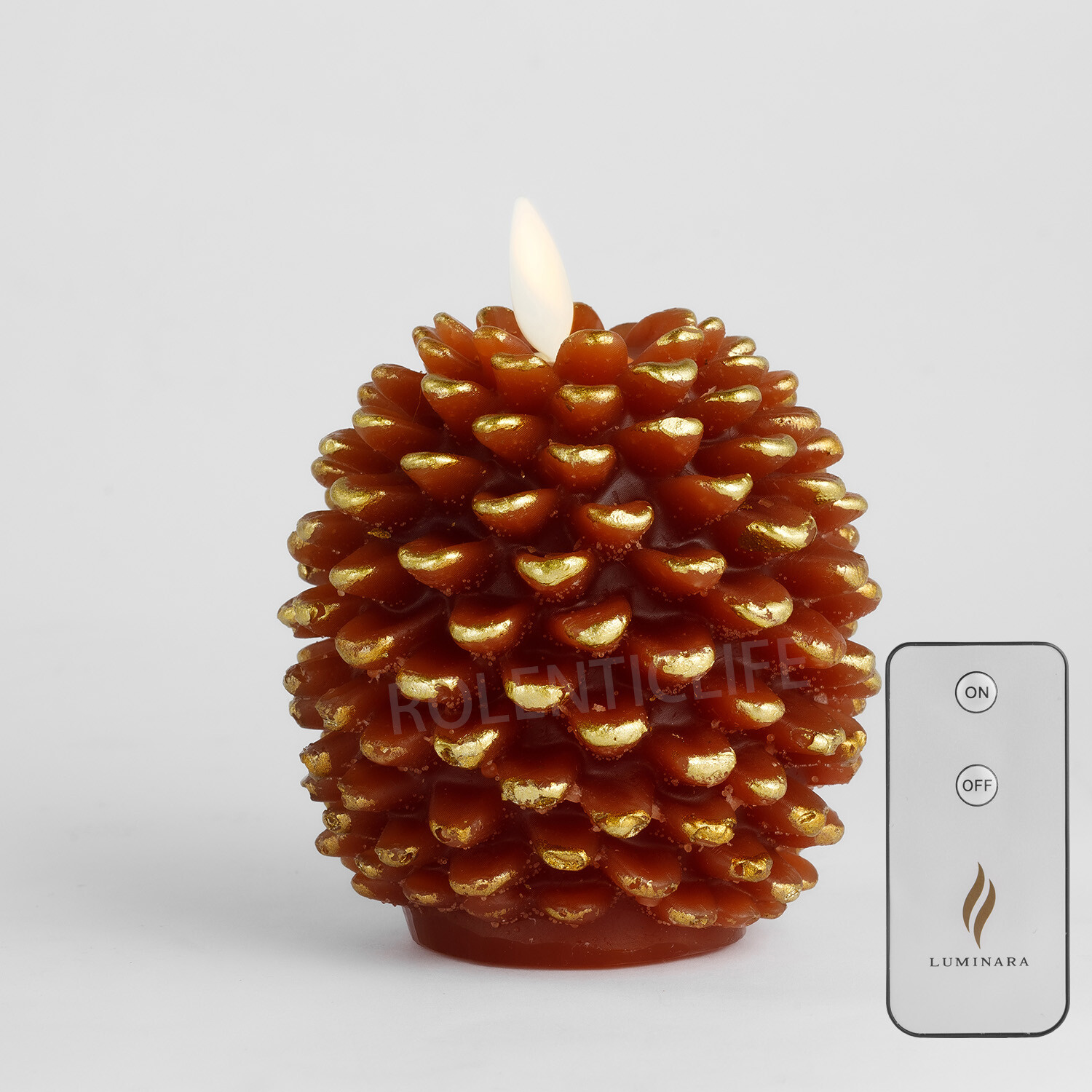 Luminara Flameless Pine Cone Wax LED Battery Operated Candles with Remote Brown