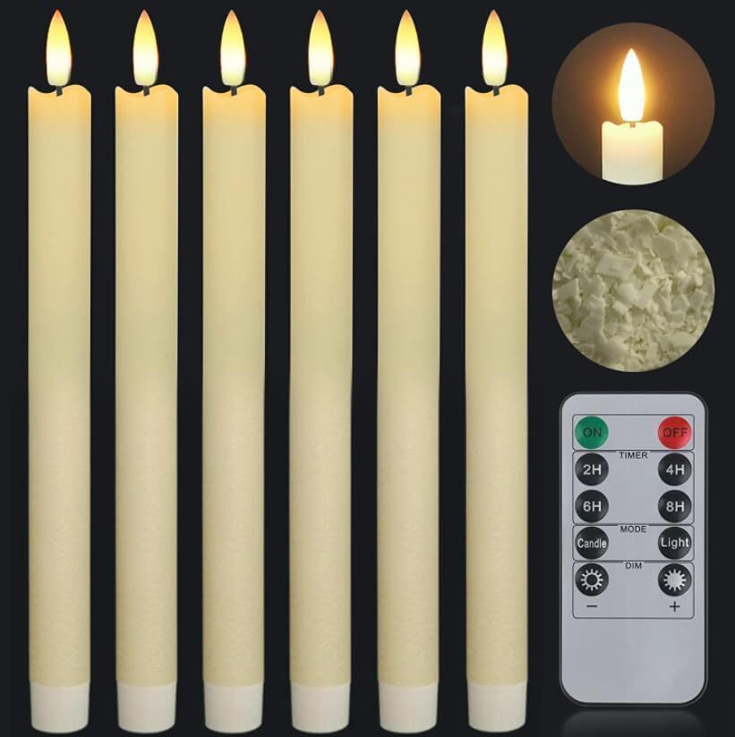 6X Flameless Taper Candles Light Flickering Battery Operated with Remote Timer