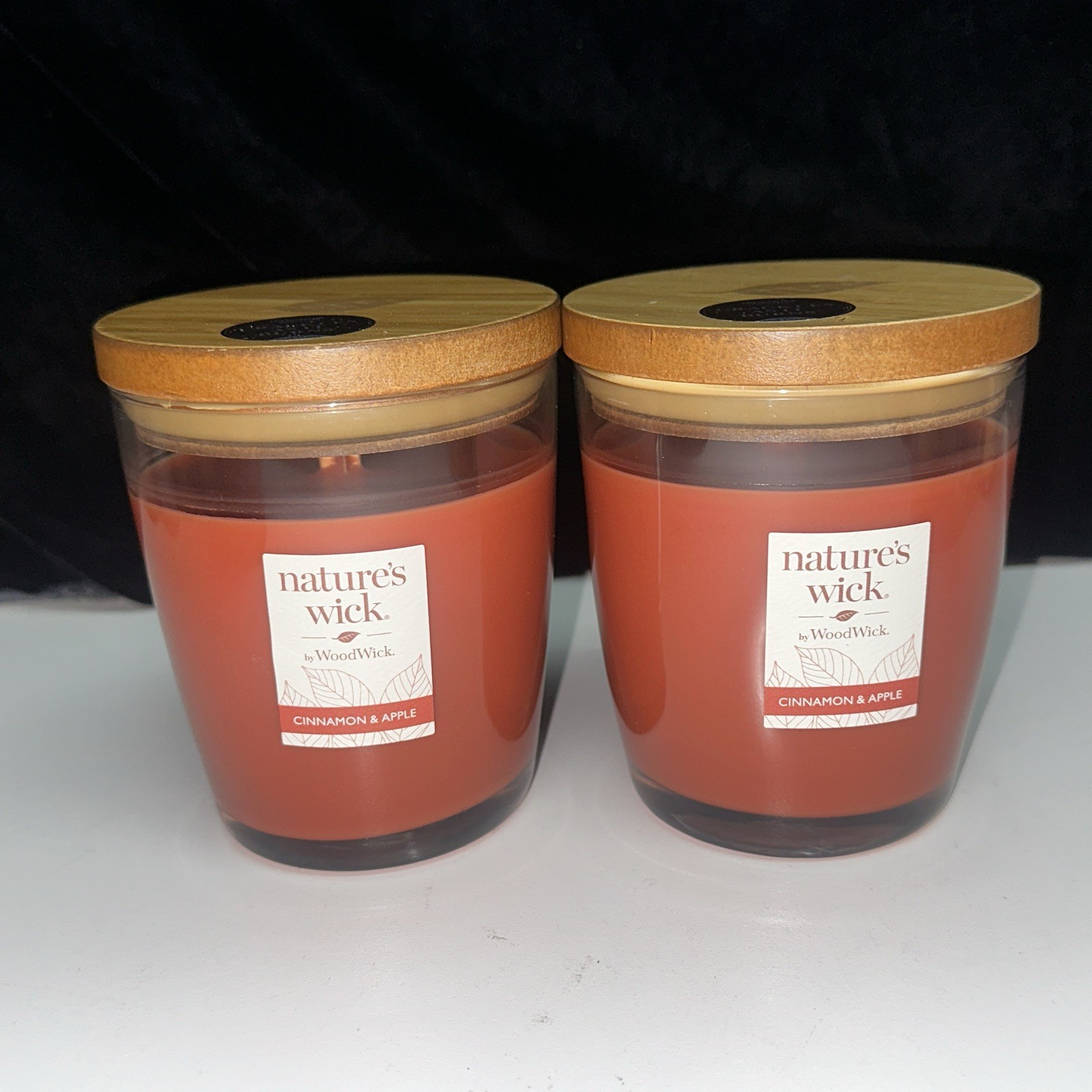 2 PACK–Nature’s Wick by WoodWick CINNAMON & APPLE Scented Candles 10oz Crackles