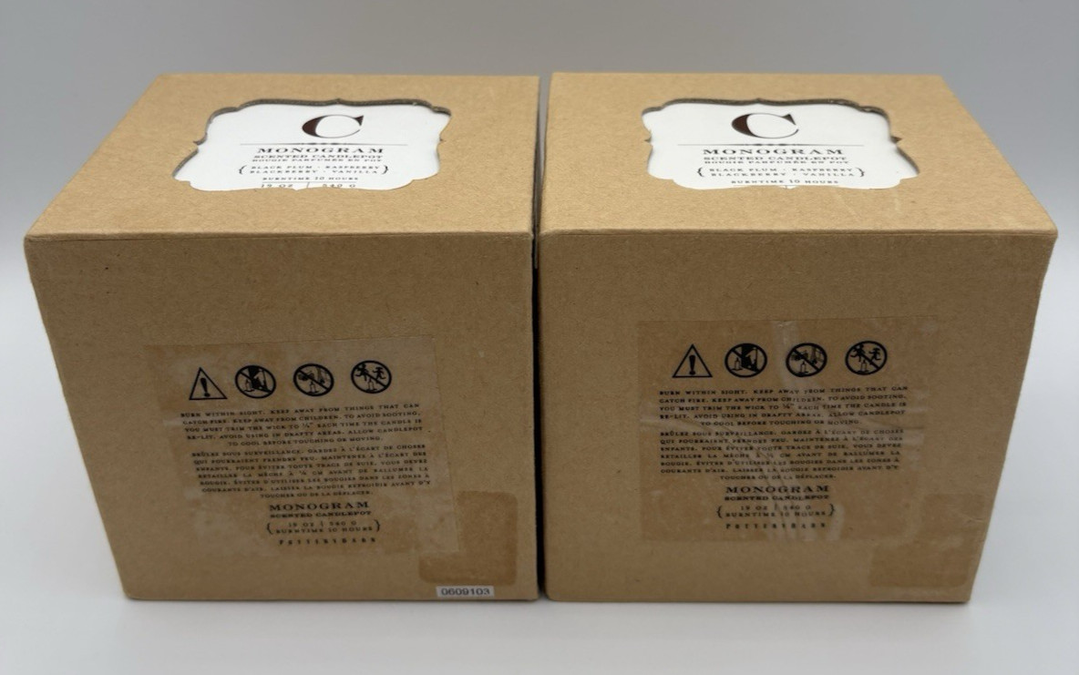 Pottery Barn Monogram Letter C Scented Candle 19 oz (2 pack) NEW