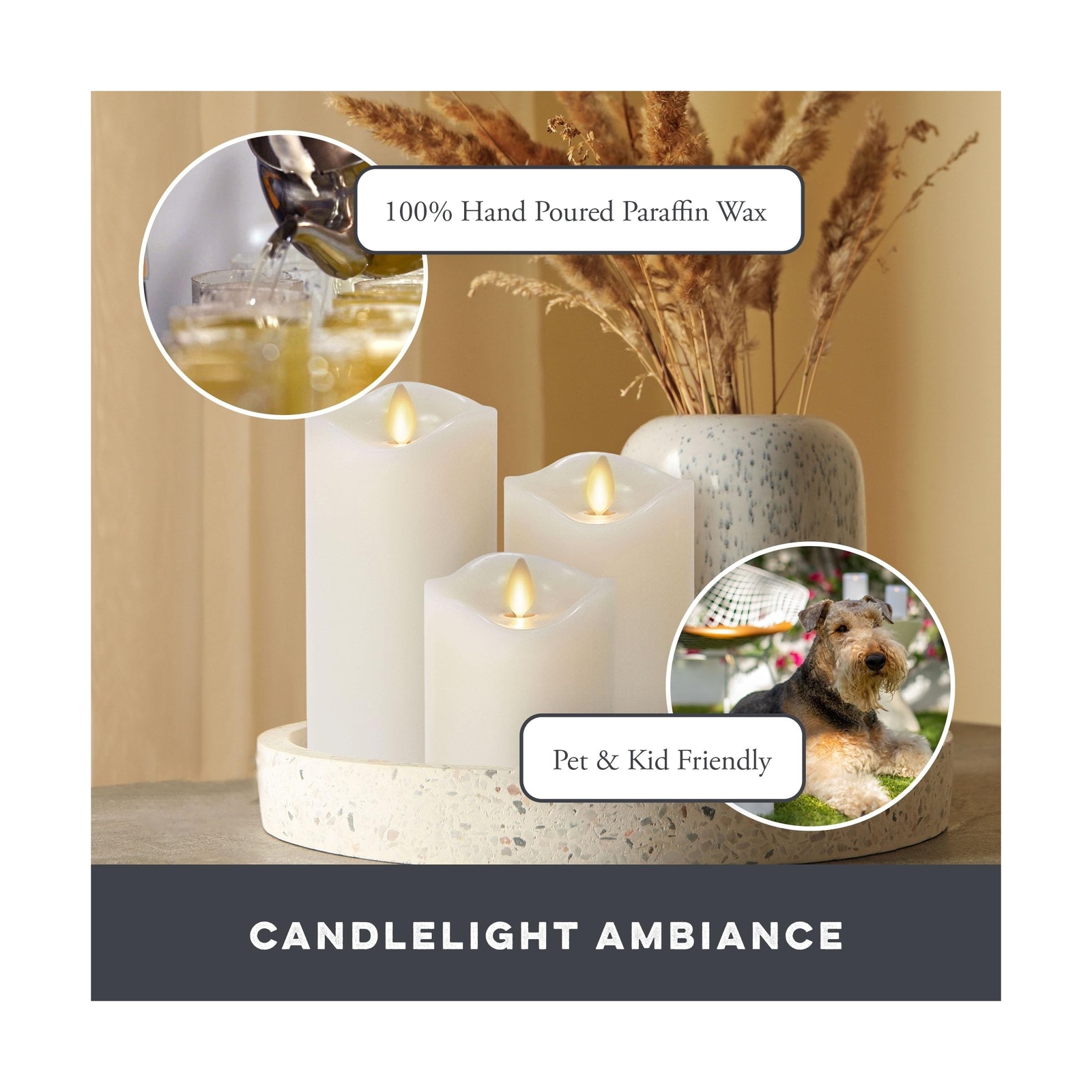 Matchless Candle Co. by Luminara Set of 3 (3″ x 4.5″,5.5″,6.5″) Flameless LED…