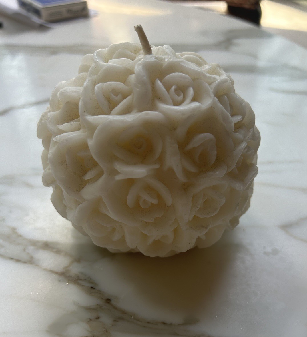 White Wax Ball of Roses Candle Decorative Flower Romantic Bedroom Living Room