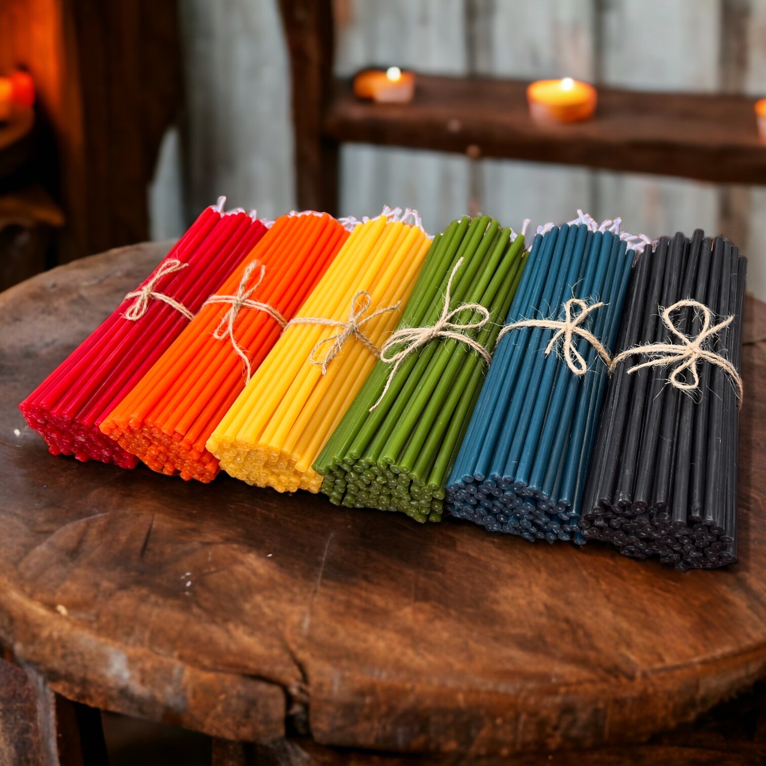 100% Beeswax Thin Taper Ritual Candles – 7.5″ x 0.2″, Multi-Color Options