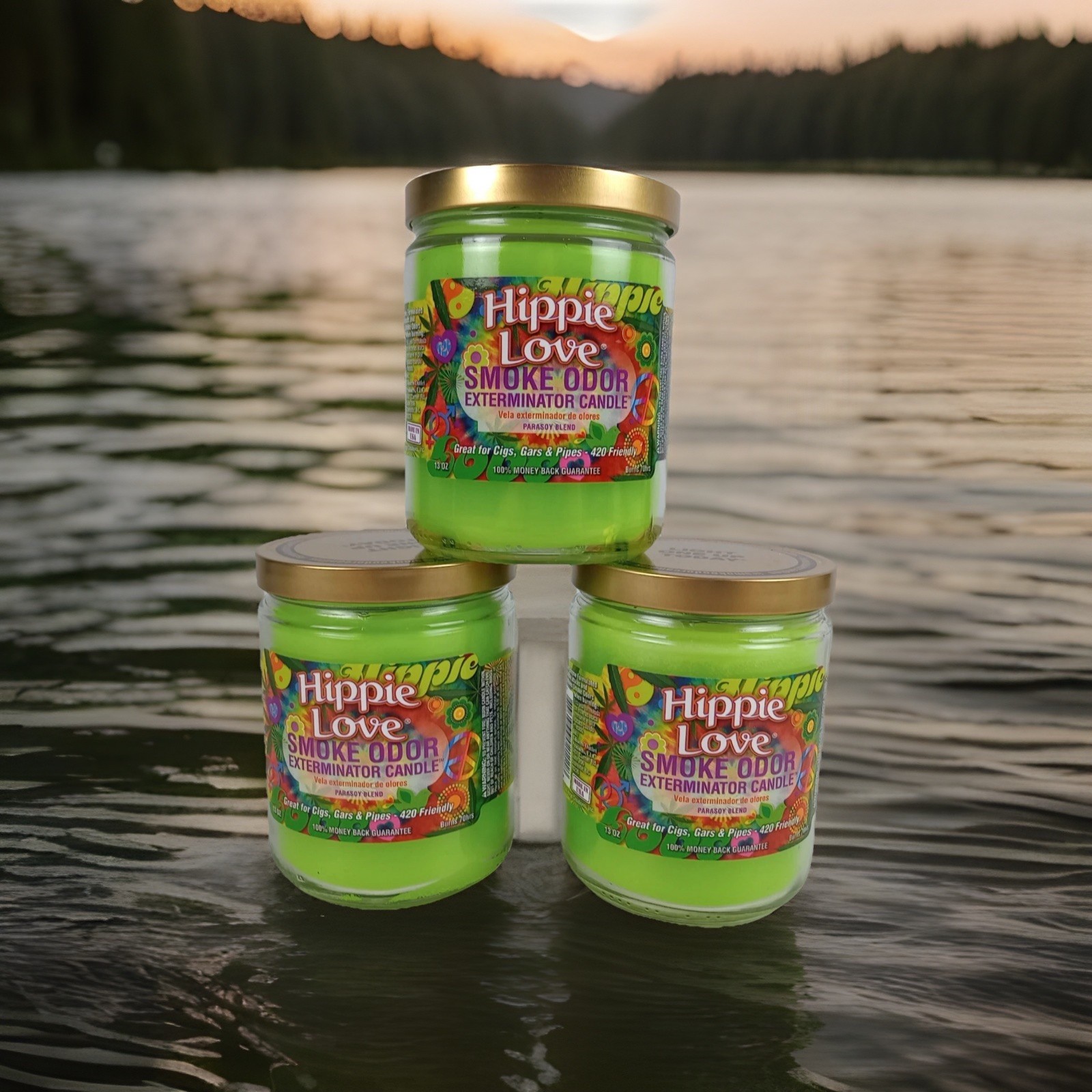 Smoke Odor Exterminator 13oz Candle Hippie Love 3 Pack