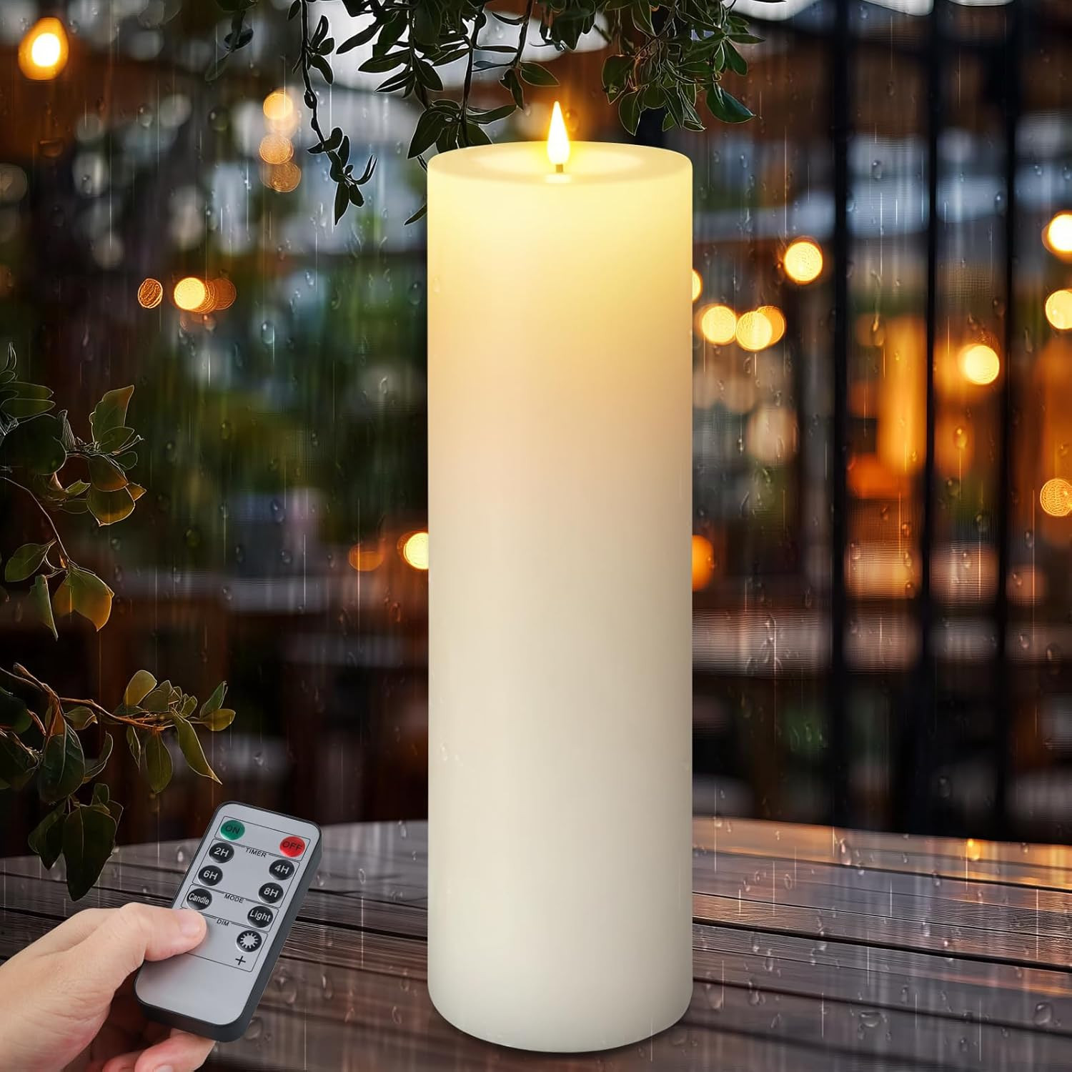 14″ X 4″ Large Outdoor Candles, Waterproof Flickering LED Flameless Candles with