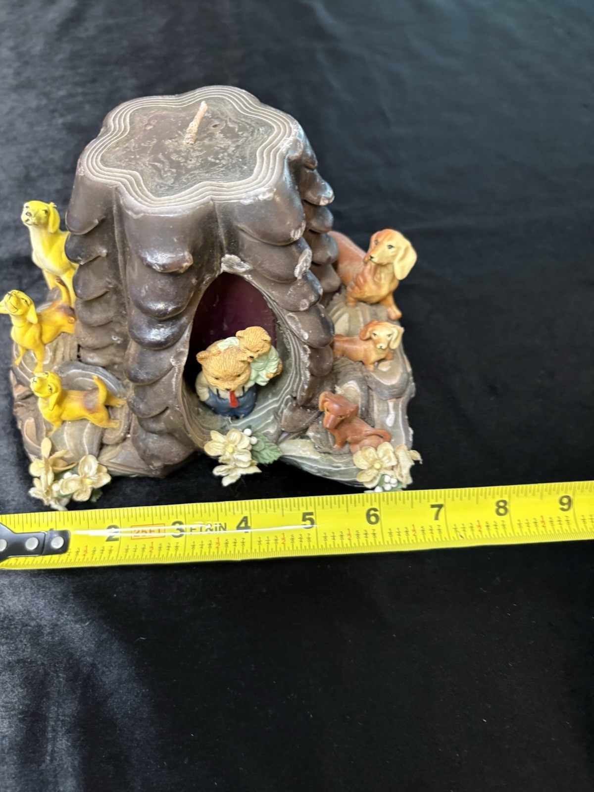 Vintage Tree Stump Wax Art Candle / Whimsical Woodland Animal Figurines