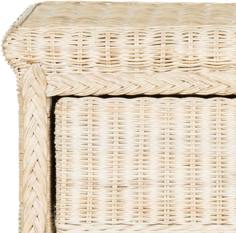 Adira White Wash Wicker Nightstand – Coastal Boho Accent Table with Shelf