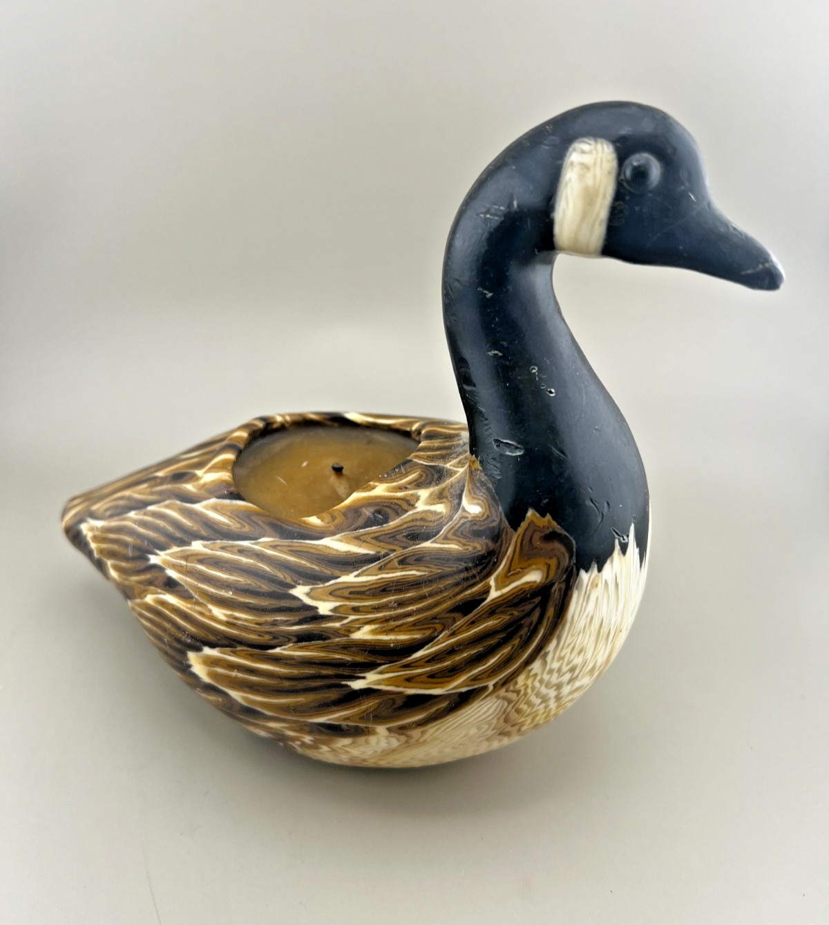 Vtg Canada Goose Wax Candle Figurine Marbled Home Decor Bird Geese Brown Black