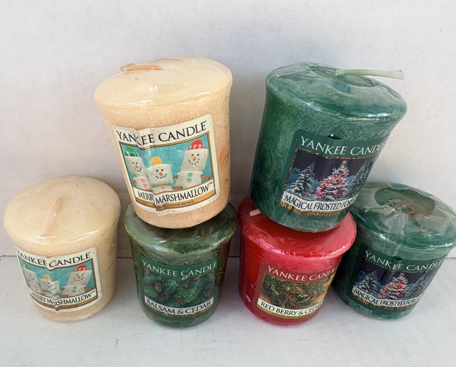 Lot 6 Yankee Candle Votives Merry Marshmallow Red Berry Cedar Frosted Forest New