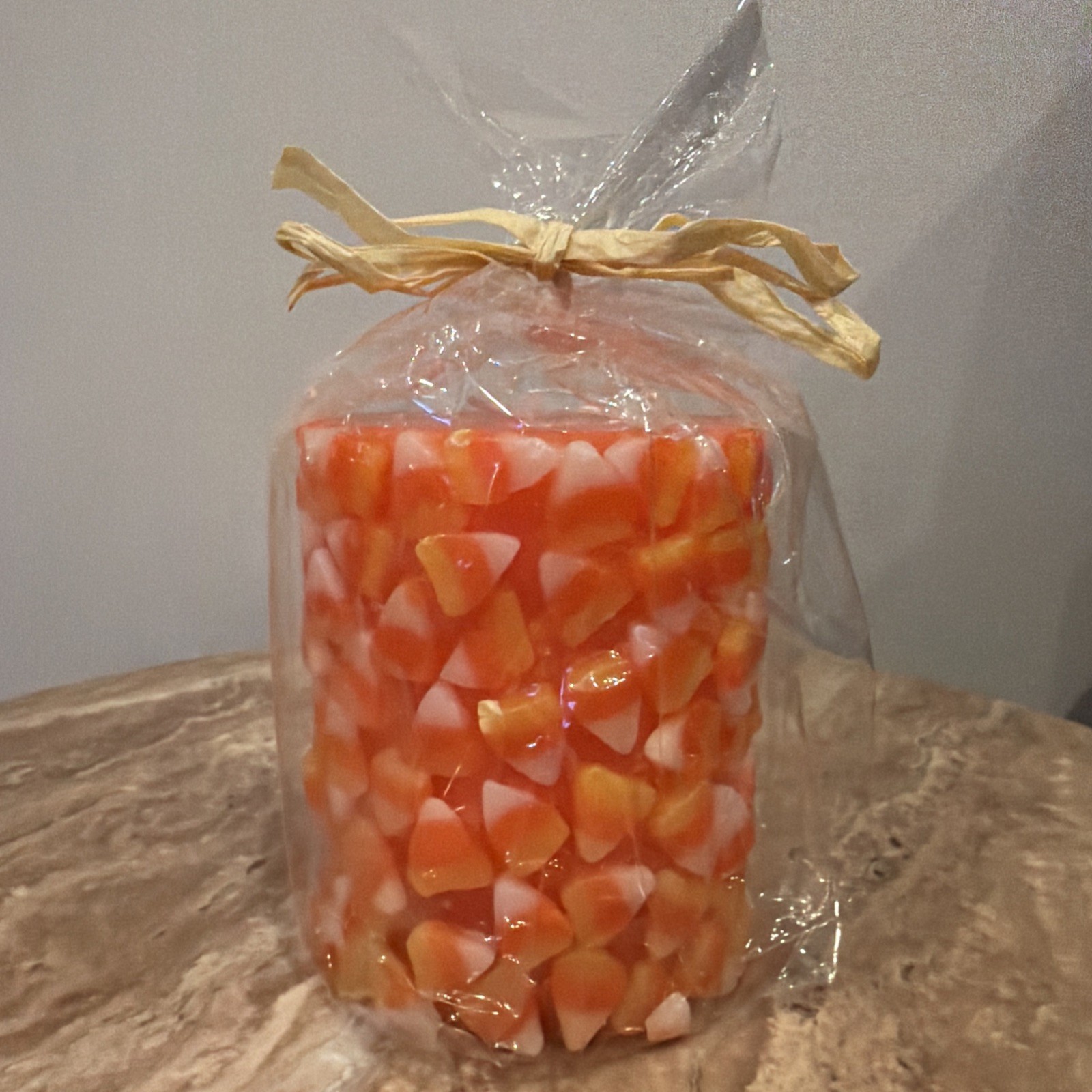 Candy Corn NWT Pillar Candle Halloween Fall Harvest Decor Holiday New Orange Wax