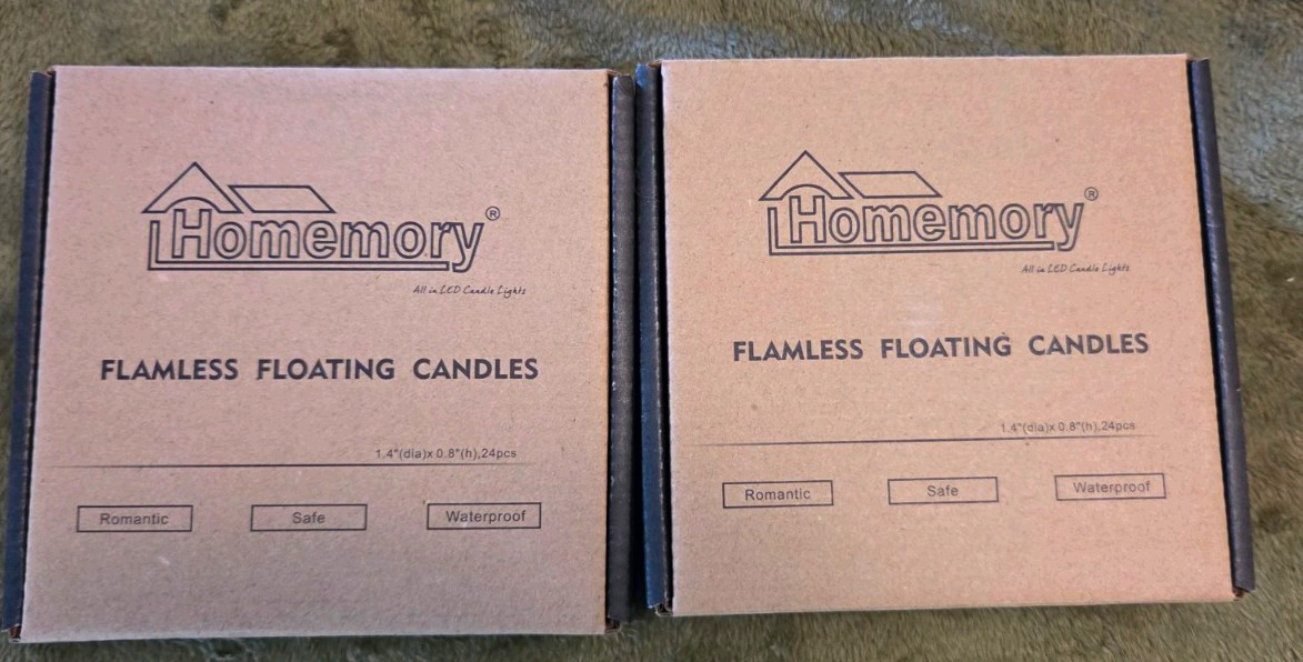 2 Pack (48pc) Homemory Flameless Floating Candles 24pk White Waterproof Mini