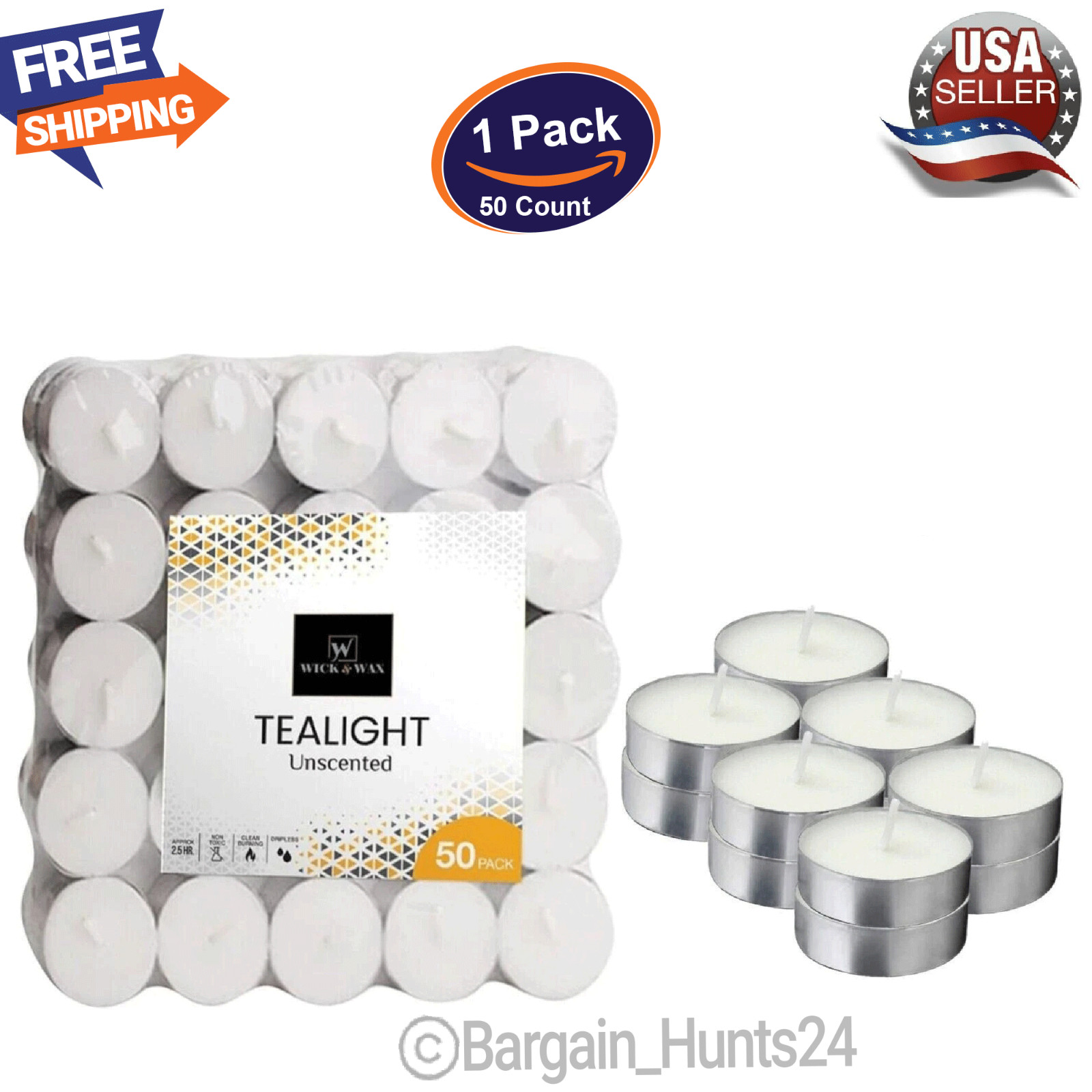 50 Ct Unscented Tealight Candles 2.5 Hour Burn Time White Dripless Long Lasting